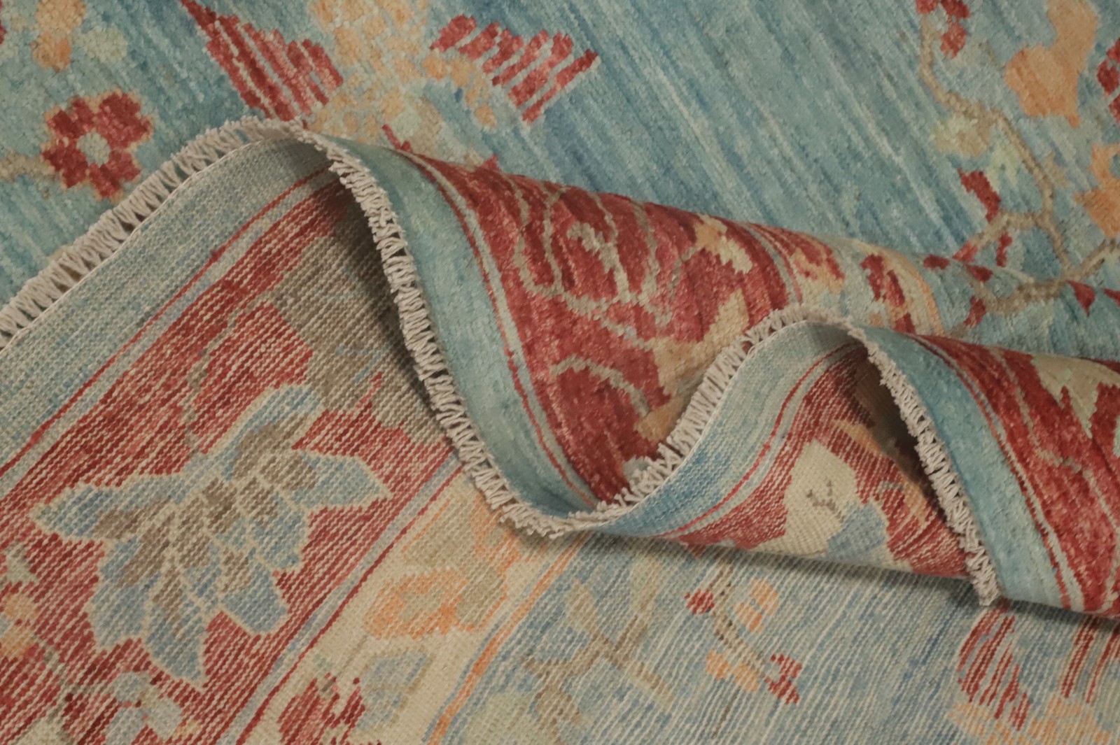 Vegetable Dye Art Deco Room Size Area Rug Light Blue Wool Handmade Carpet 7×10