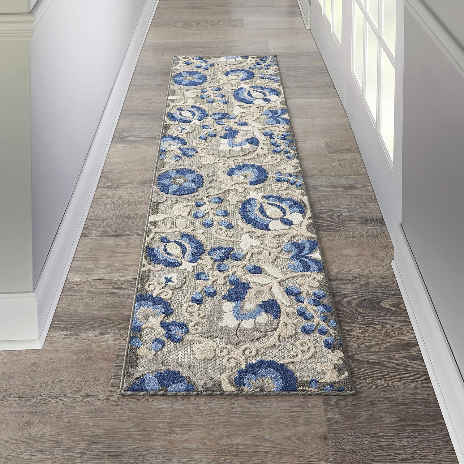 Home Aloha Natural Blue 2′ X 6′ Area Rug – Easy Clean, Non Shedding, Bed Room, L