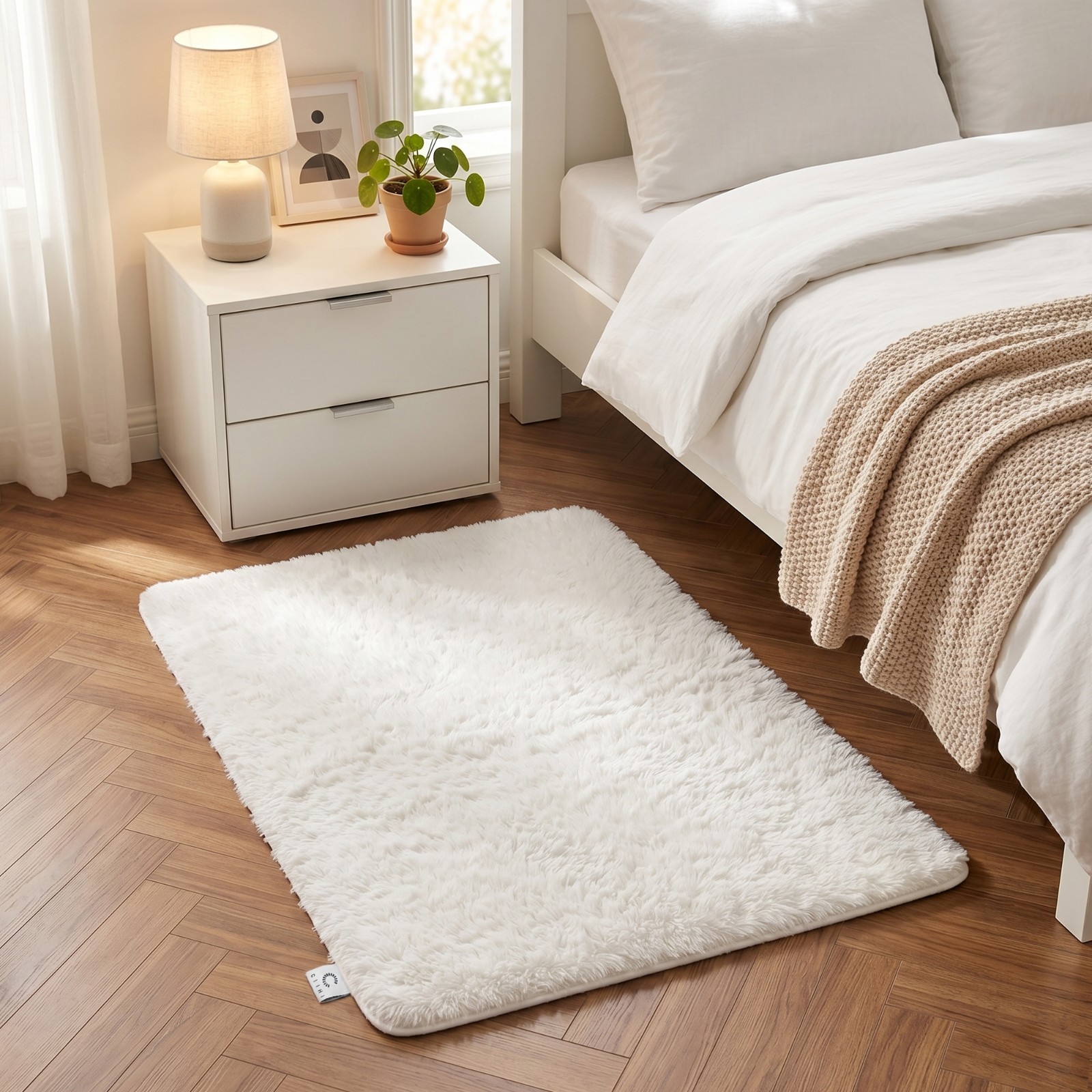 C CIIHI Washable Carpets, Cozy Throw Indoor Carpet for Bedroom, White
