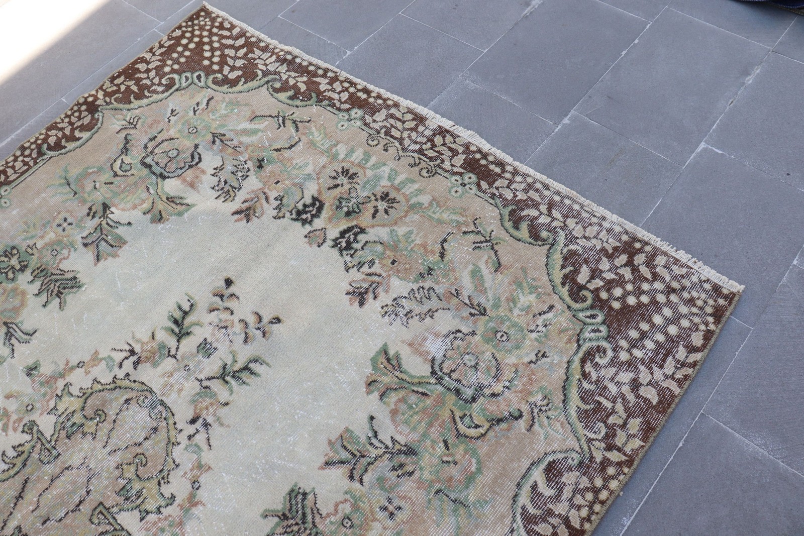 Vintage Turkish Rug, 5,5×9,5 ft Rug, Brown Camouflage Wool Rug