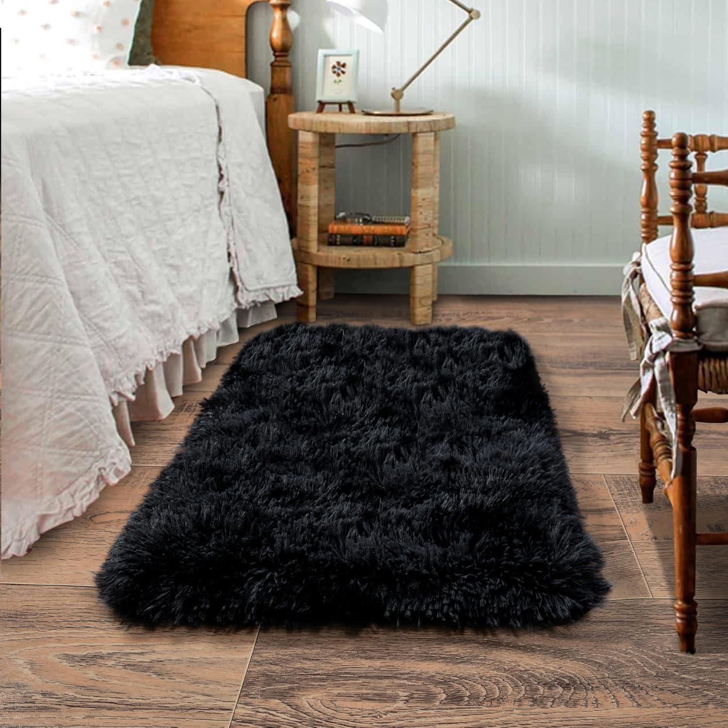 Small Black Area Rug 3′ X 2′ Rug For Bedroom Shaggy Throw Rugs For Dorm Rug Soft