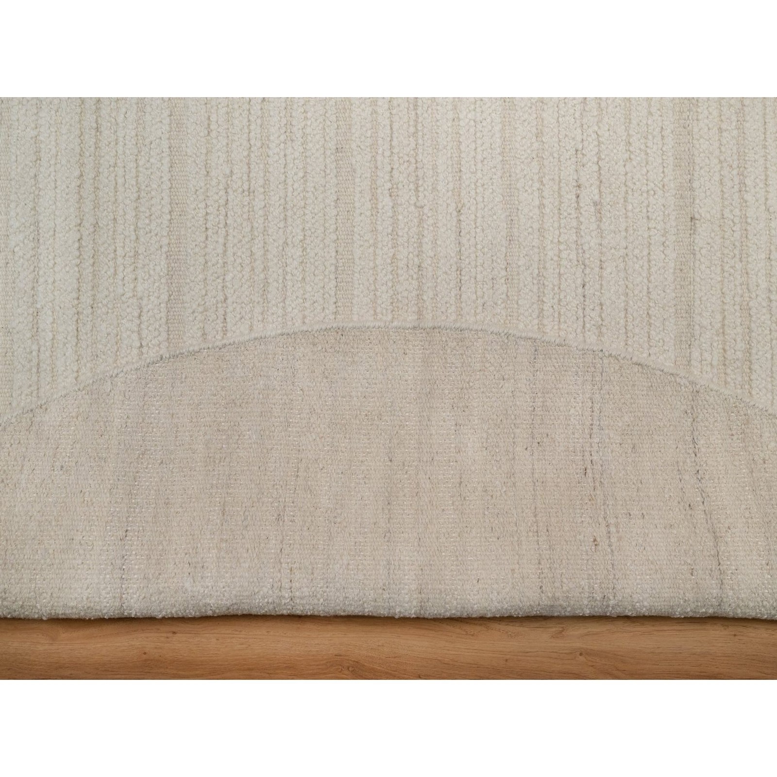 8’x8′ Ivory Modern Piled Flat Weave Textured Wool Hand Knotted Round Rug 92296