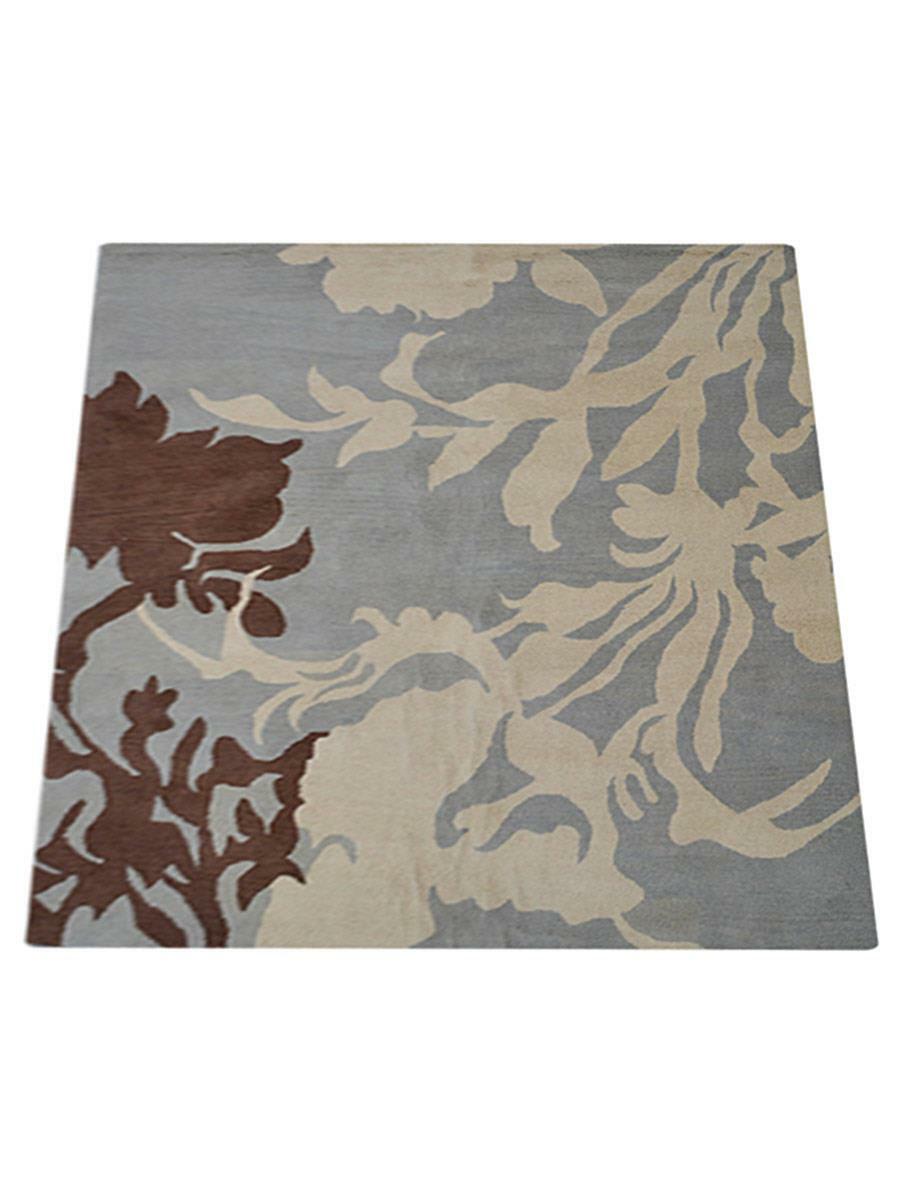 Hand Tufted Wool Square Area Rug Floral Gray White BBH Homes BBK00511