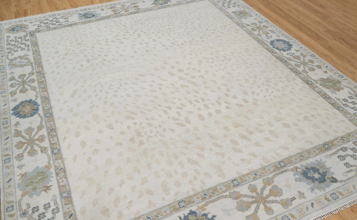 8×10 New Oushak Rug Transitional Hand Knotted Living Room Area Rug Ivory Rug