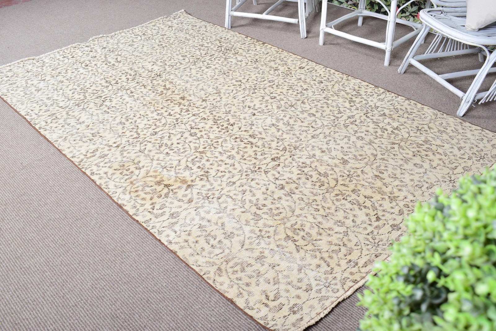 5×8,1 ft Vintage Rug, Turkish Large Rug, Brown White Ombré Rug