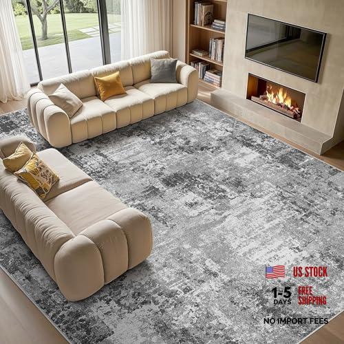 Washable 9×12 Area Rug for Living Room: Modern Abstract Neutral Large Soft