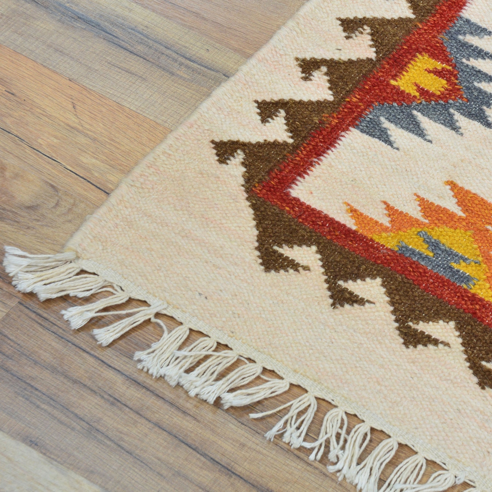 Hand-Woven Indo Durrie Tribal Design Handmade 100% Wool Rug (Size 2.6 X 11.6) Br