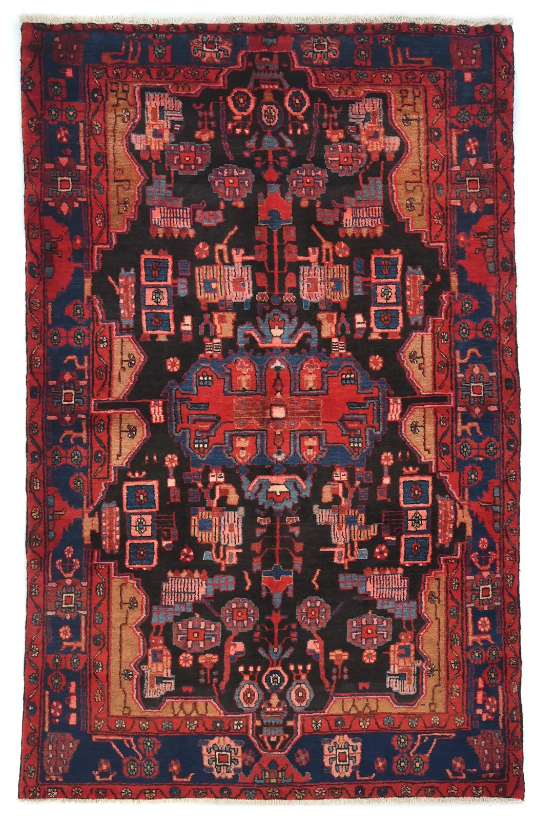 5×8 Vintage Plum Tribal Rug Hand-Knotted Wool Oriental Carpet
