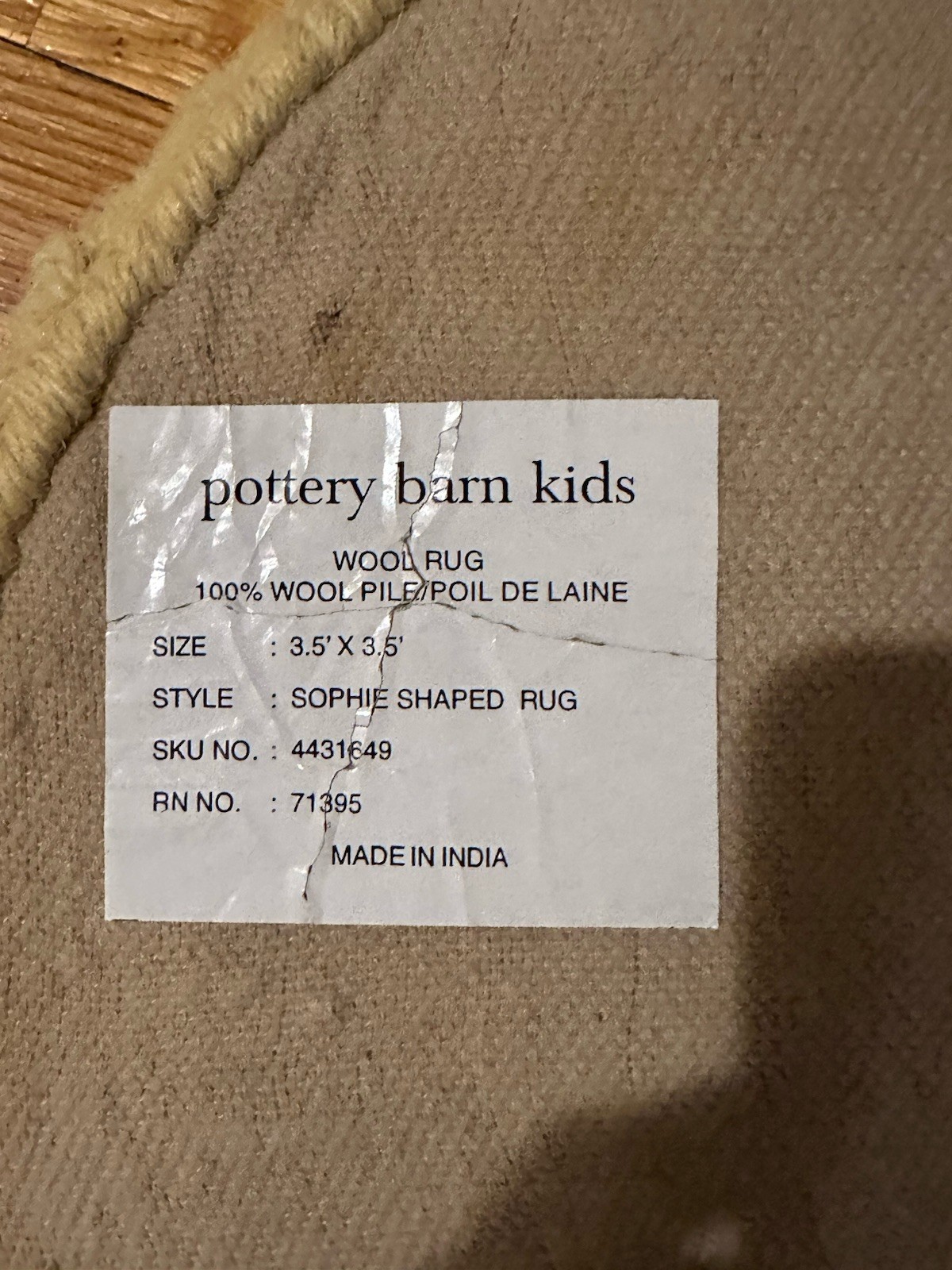 RARE Vintage Pottery Barn Kids Butterfly Wool Rug 3.5×3.5 Nursery Decor Plush