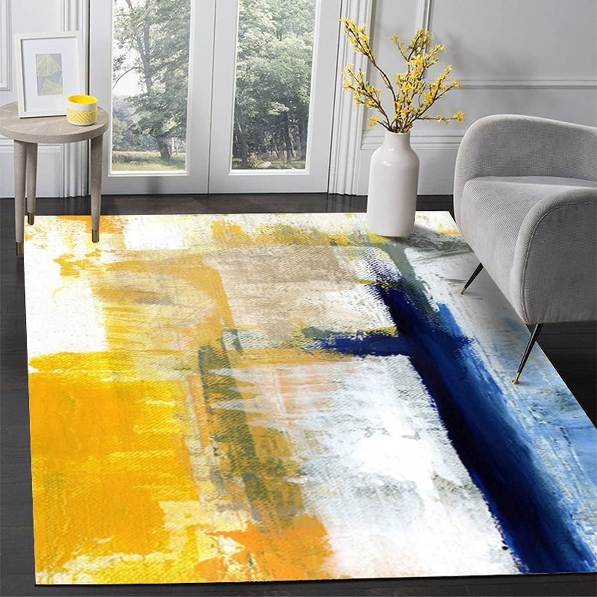 Vibrant Blue Yellow Abstract Area Rug 6×8 Ultra Soft for Living Room & Office