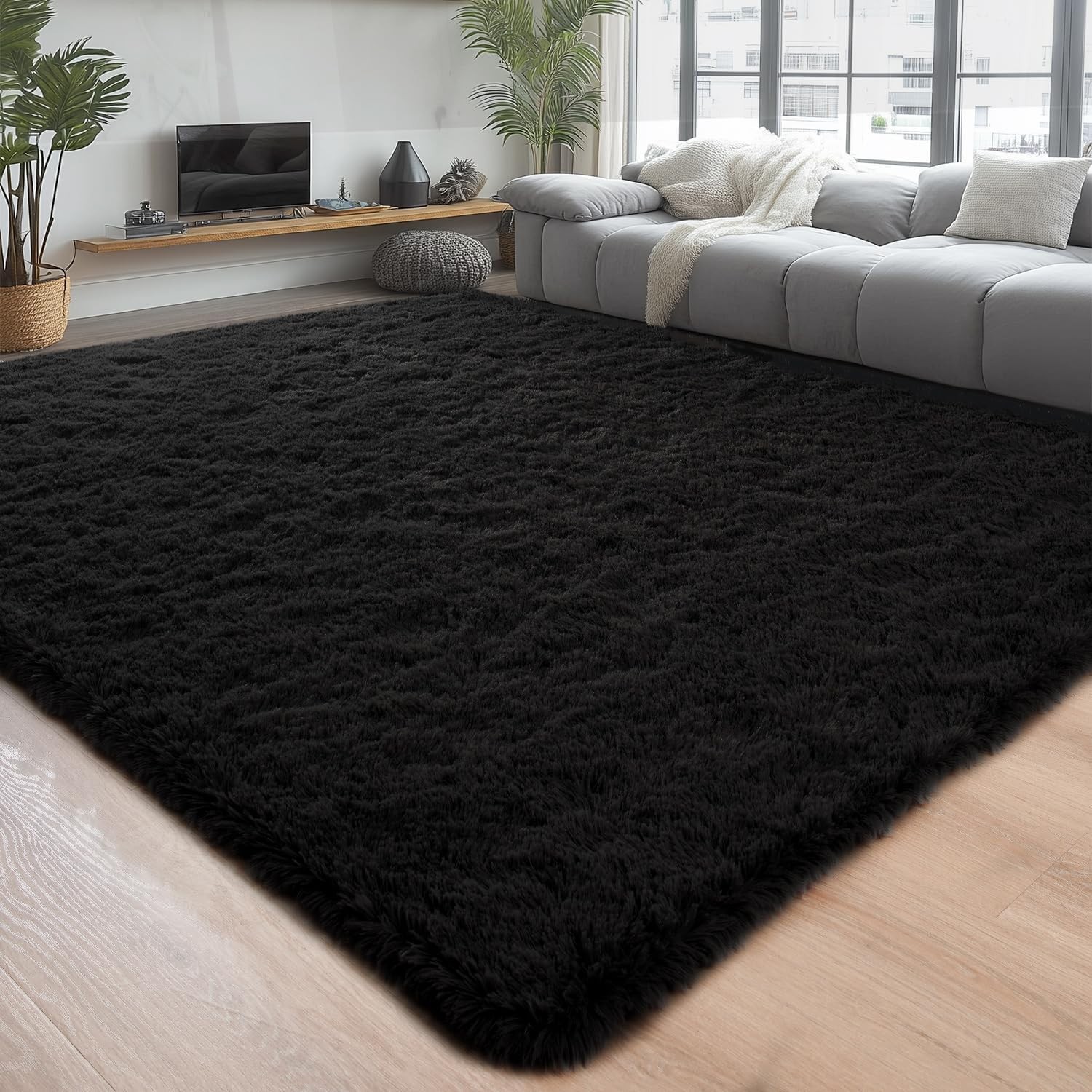 Luxurious Plush Black Area Rug 4×6 ft – Fluffy Non-Shedding Comfort