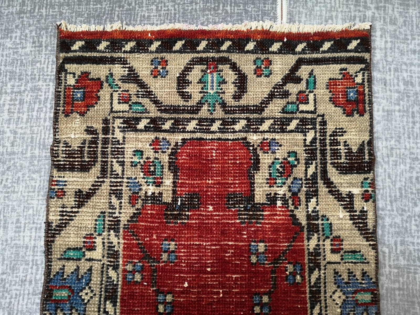 Red Turkish Rug, Small Vintage Decor Rug (1.9 x 3.8 ft)