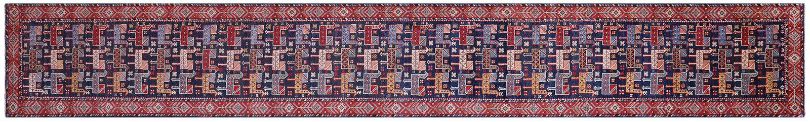 Tribal Gabbeh Hand-Knotted Wool Rug 2′ 7″ X 19′ 0″ – Q23645