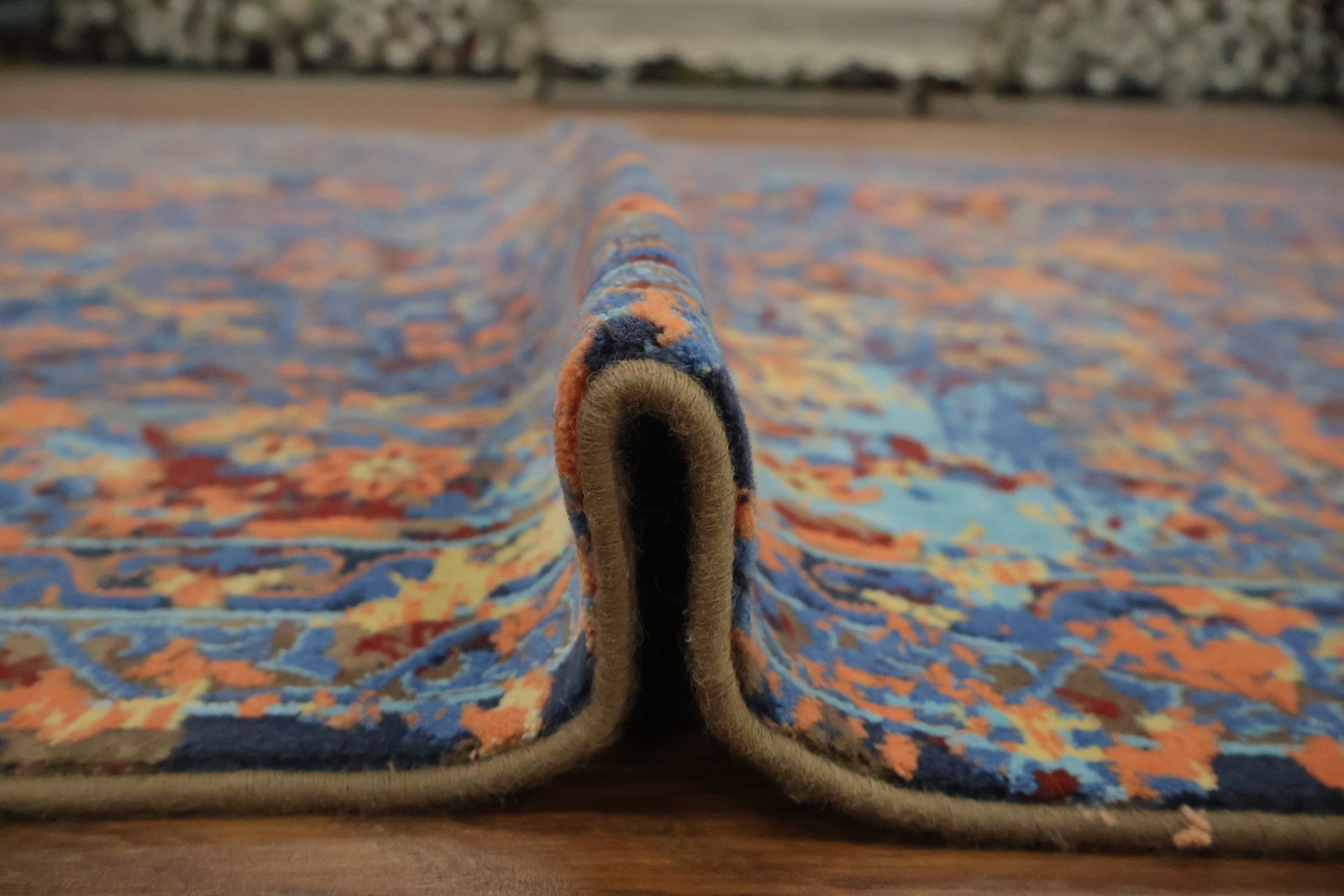Modern Interiors Turkish Rug 6×9 Ft Elegant Abstract Blue and Orange Carpet