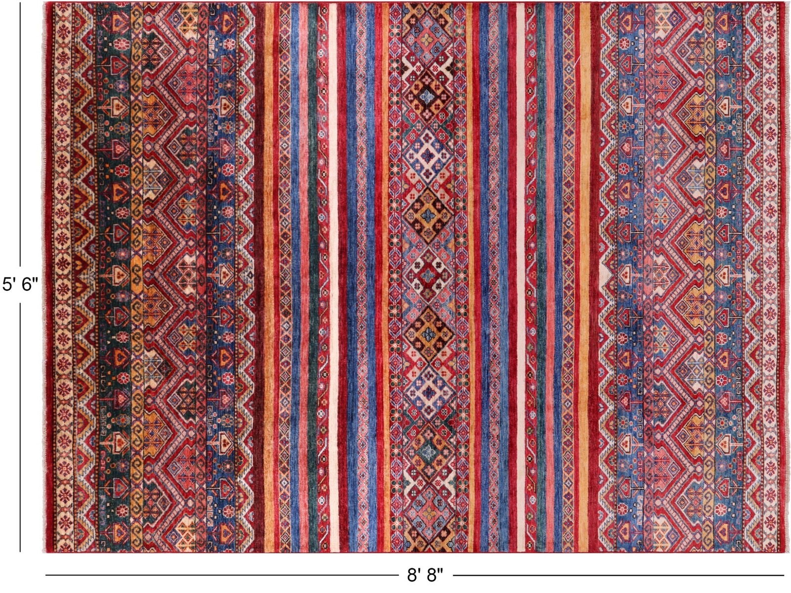 Super Kazak Khorjin Handmade Rug 5′ 6″ X 8′ 8″ – Q7422
