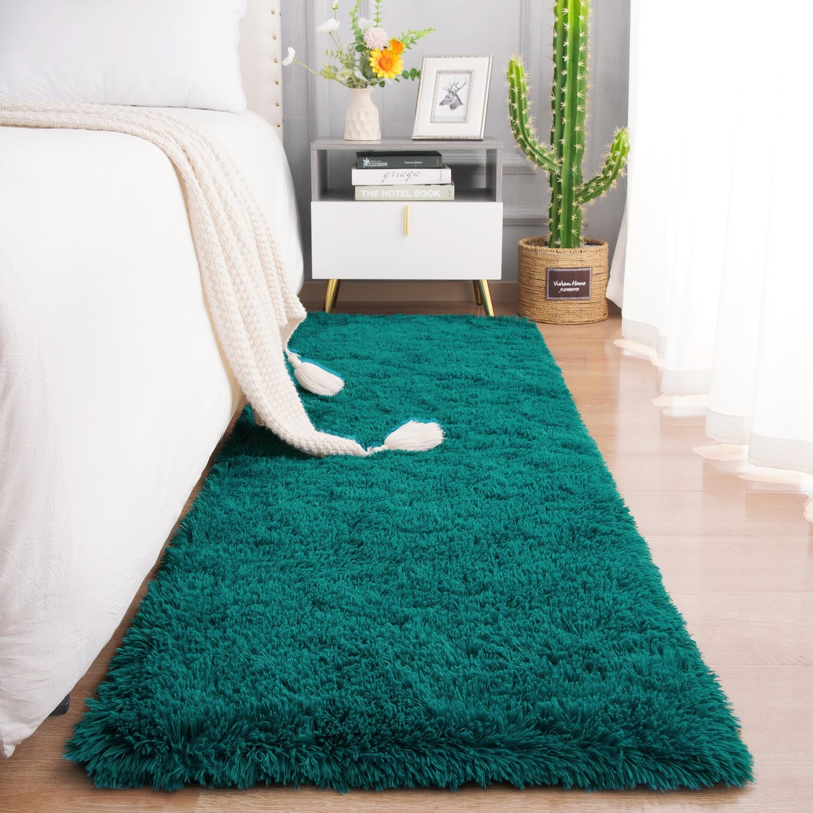 Soft Runner Rug 2×6 Feet Teal Plush Fluffy 1.8 Inch Pile – Non-Shedding