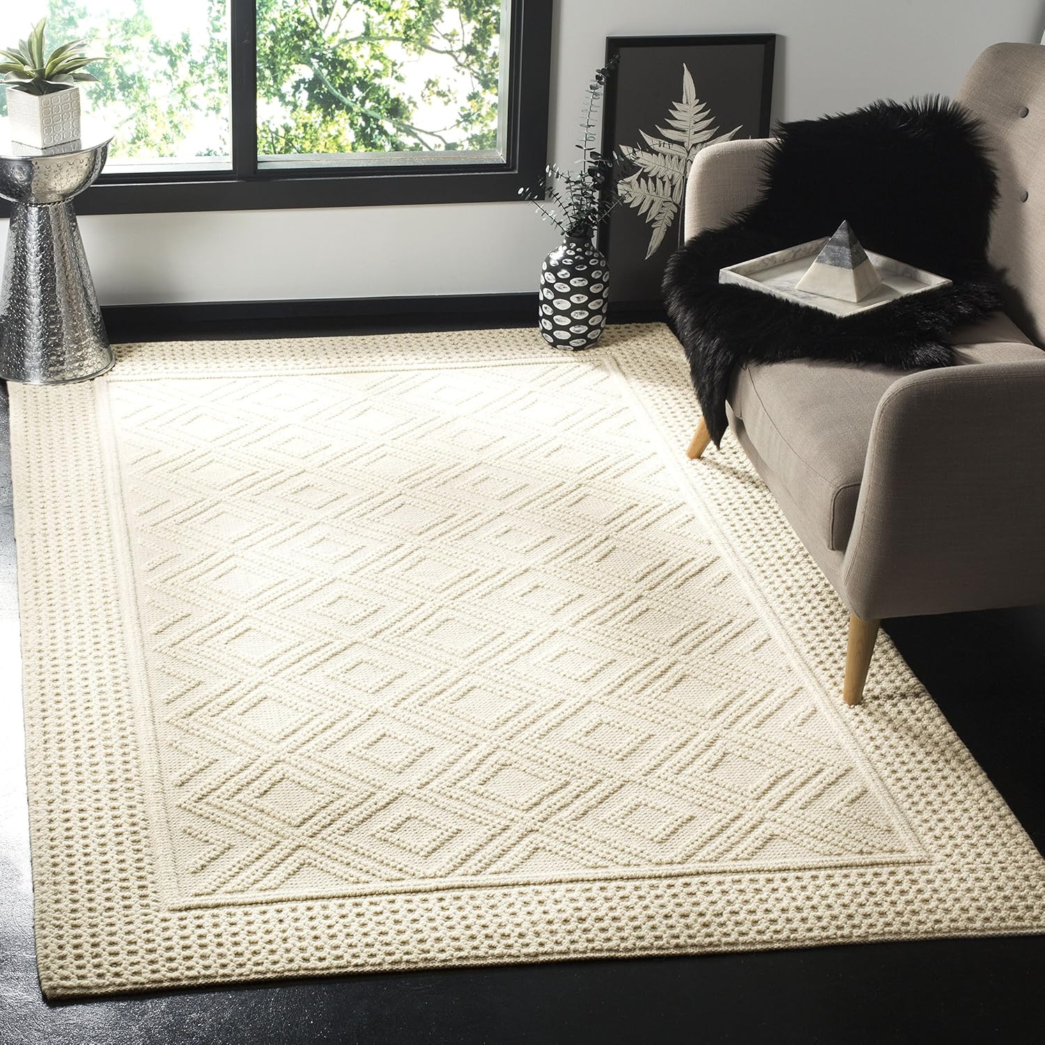 Vermont Handmade Wool & Cotton Area Rug 5′ x 8′ – Ivory for High Traffic Areas