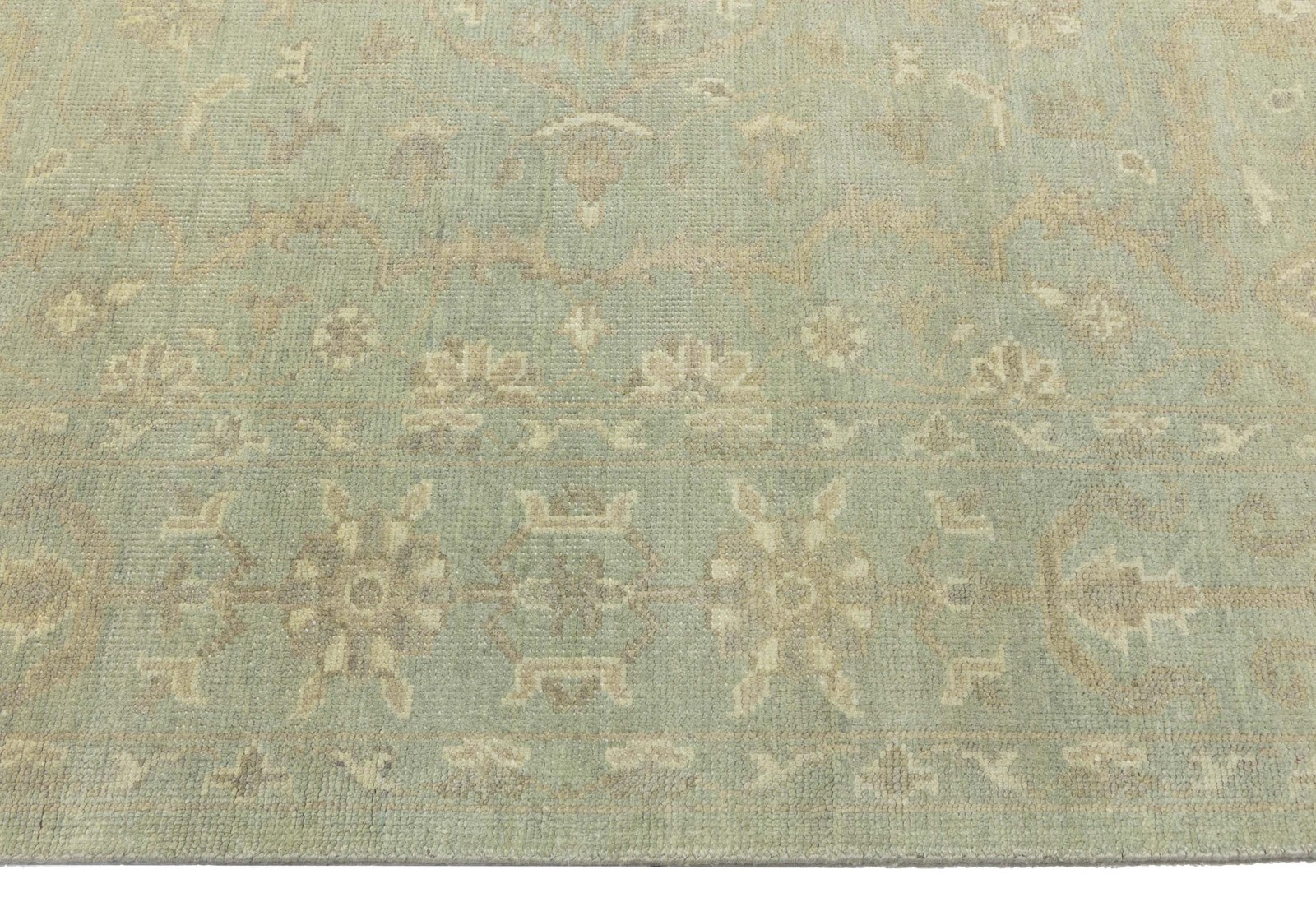 8×8 ft Handmade Floral Transitional Square Oriental Rug Muted Aqua Green Carpet