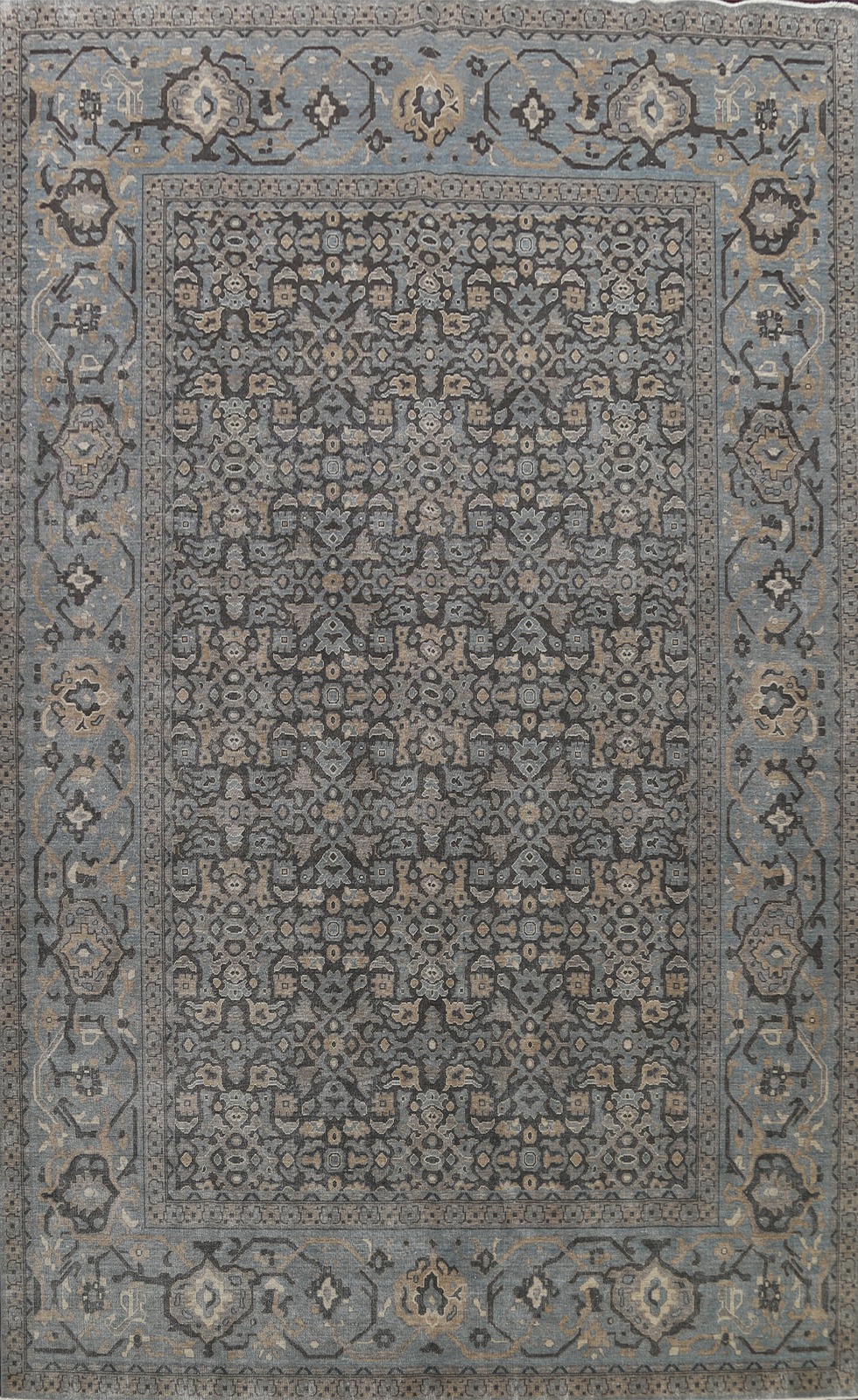 Silver Washed Charcoal Geometric Turkish Ziegler Rug 10×13 ft Luxury Living Room