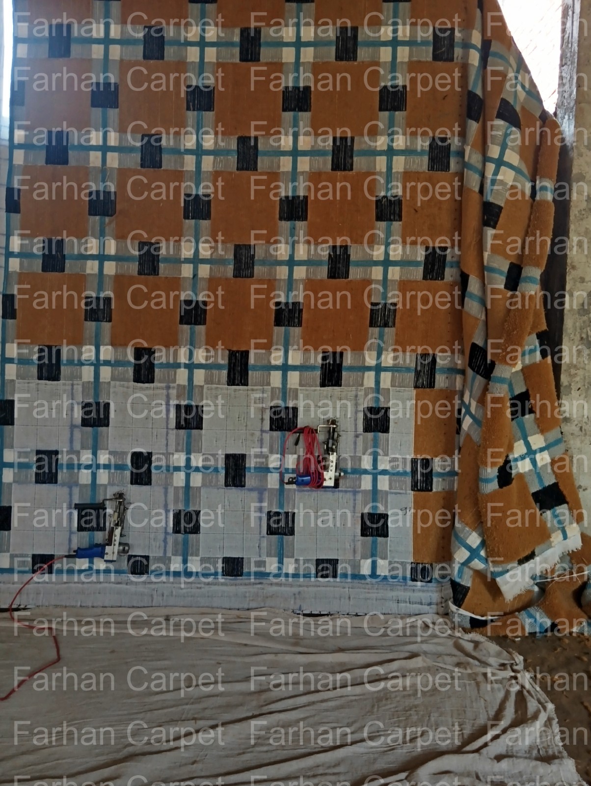 Hand Tufted Geometric Area Rug 12×15 Ft | Modern Checkered Wool Carpet for Large