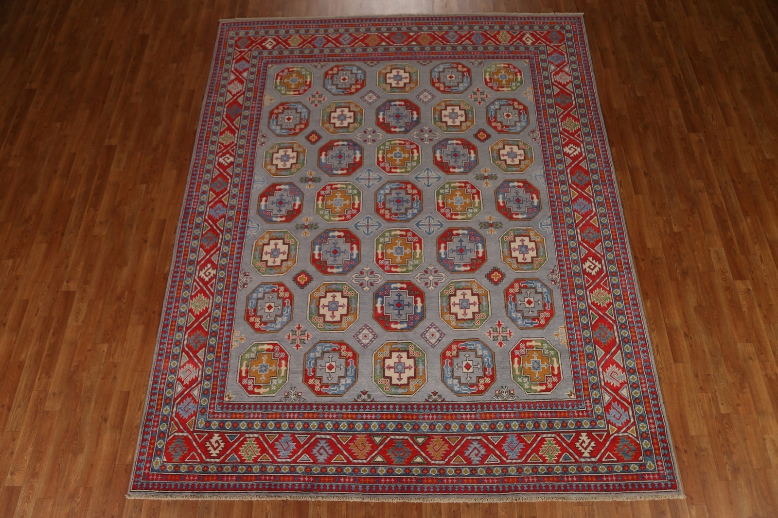 Light Blue Octagon Design Super Kazak Area Rug 8’x10′ For Dining Room Handmade