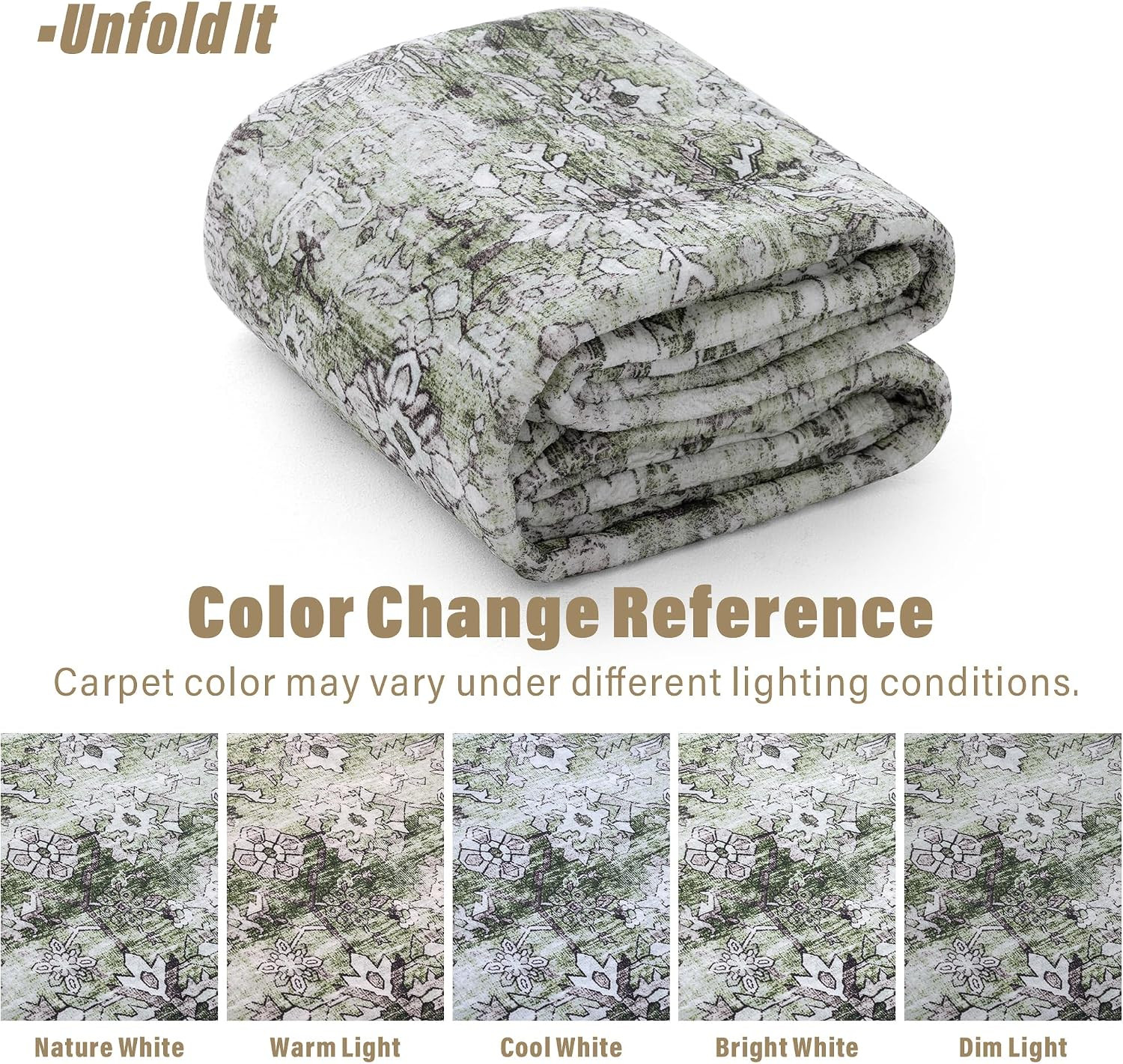 5X7 Area Rug – Sage Green Vintage Distressed Floral Carpet, Ultra Soft Low Pile