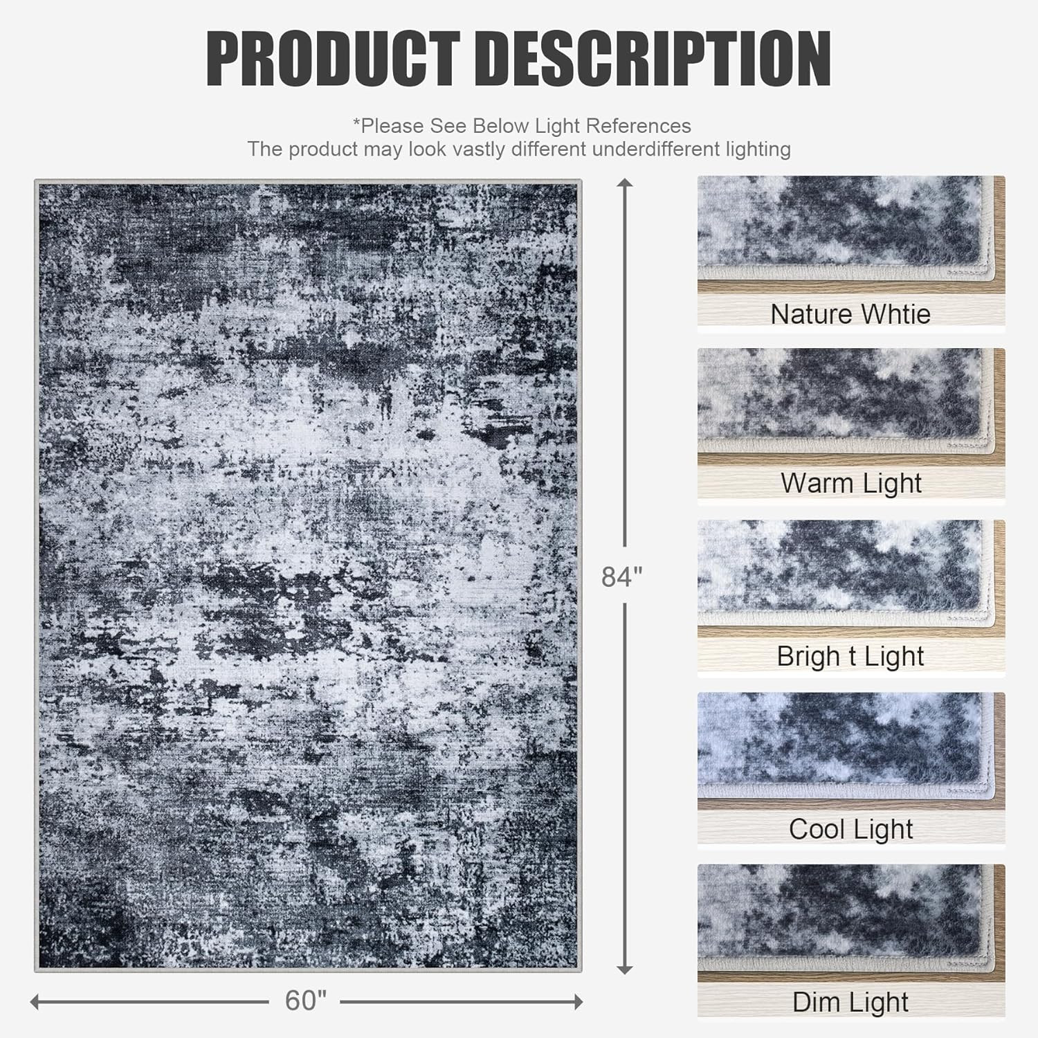 5X7 Area Rug Living Room Rug: Washable Modern Abstract Soft Thin Rug Indoor Floo