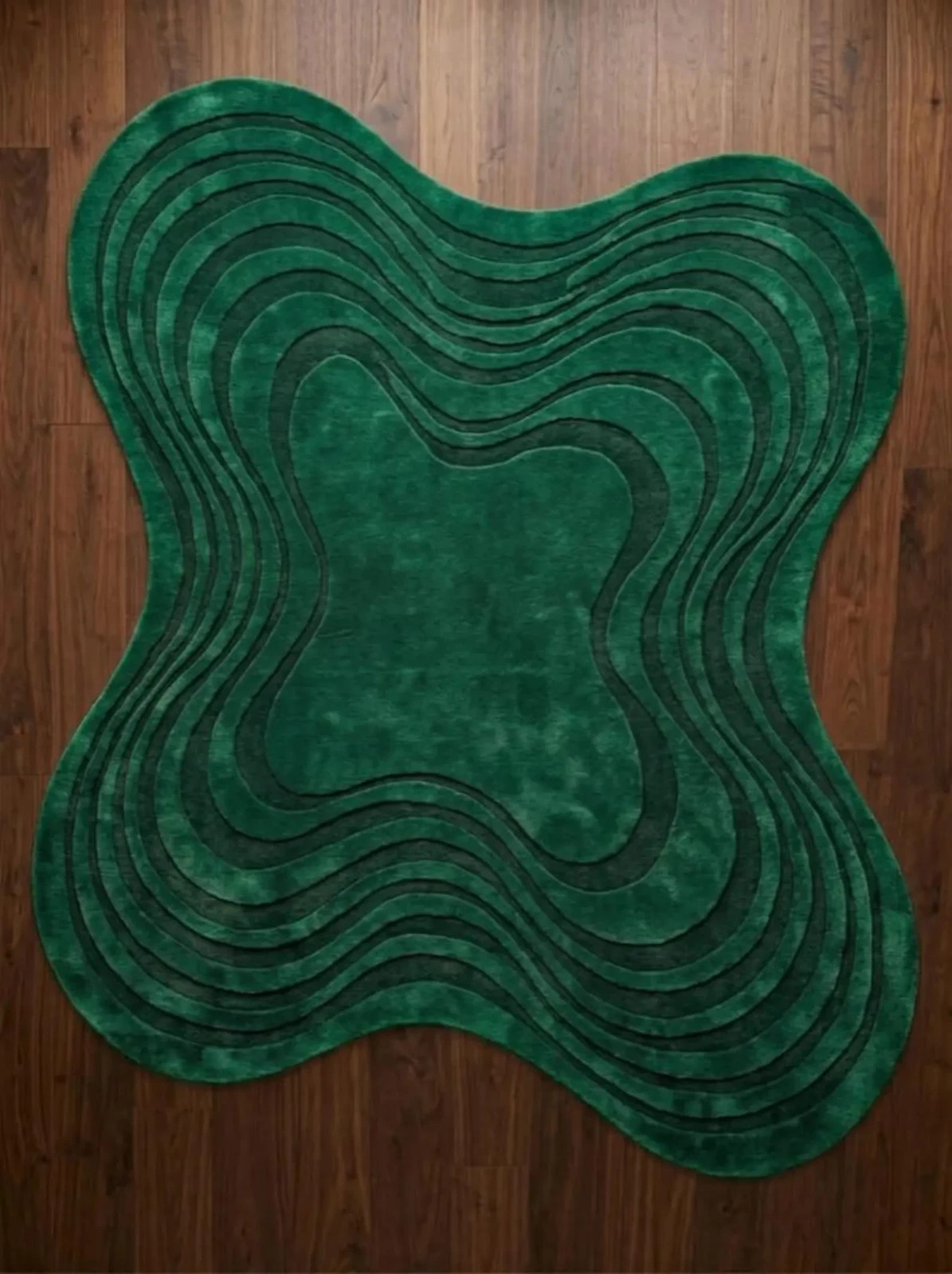 Hand-tufted Emerald Green Wool Rug, Organic Wavy Abstract Carpet, Modern Living