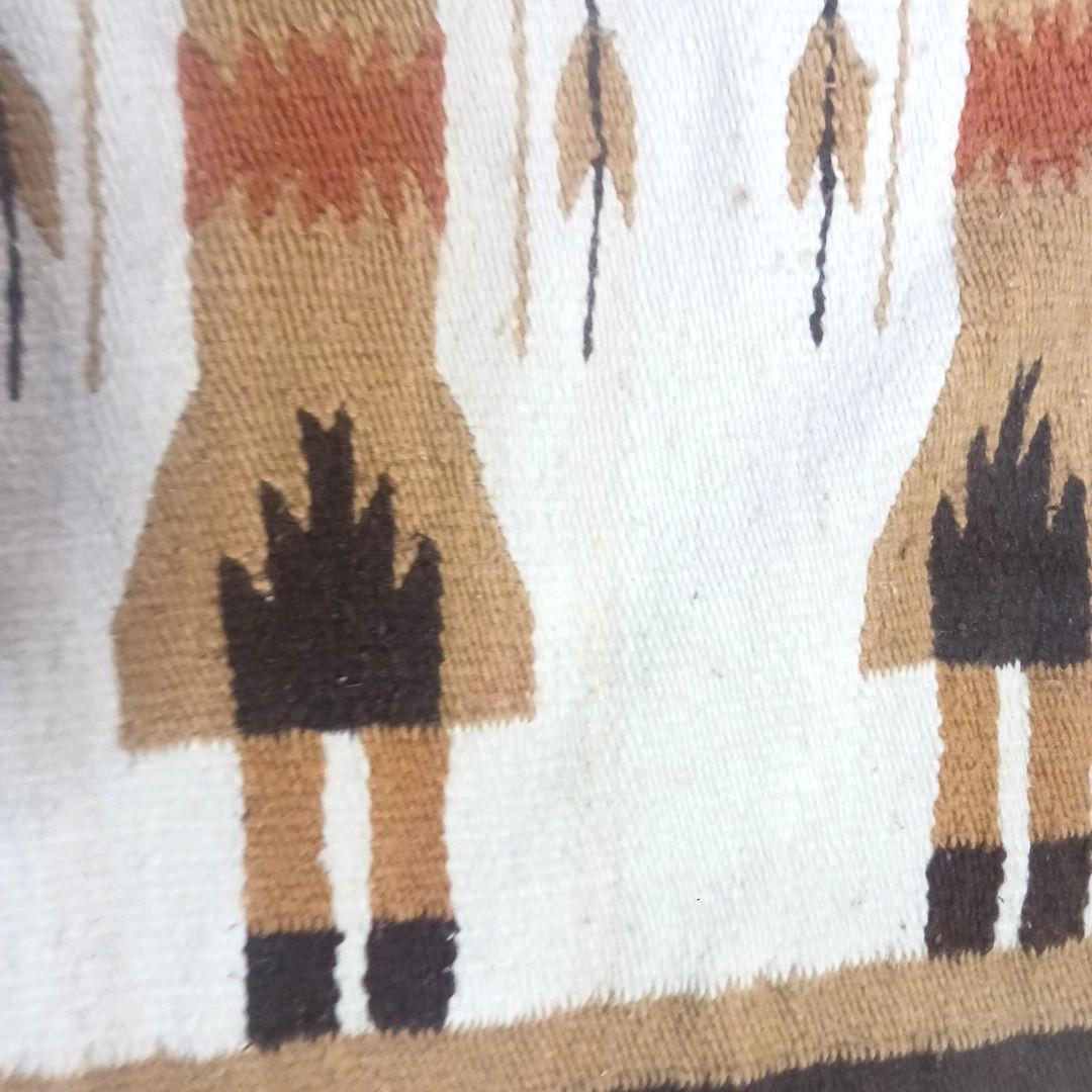 Imported Yei Wool Rug 5 figures Gold Brown White Cotton/Poly 60×27.5