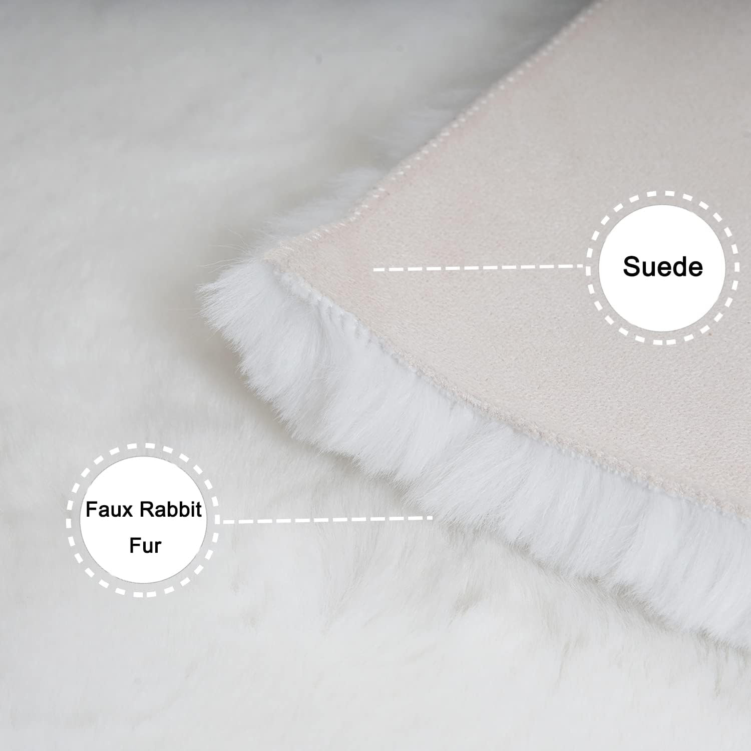 Fluffy White Faux Rabbit Fur Rug 6×9 – Machine Washable, No-Shedding