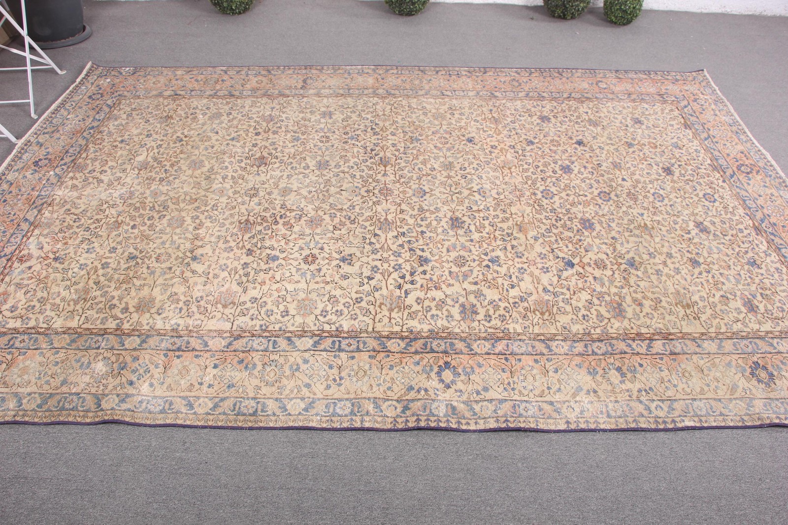 6,5×9,5 ft Vintage Rug, Turkish Large Rug, Beige Bordered Wool Rug