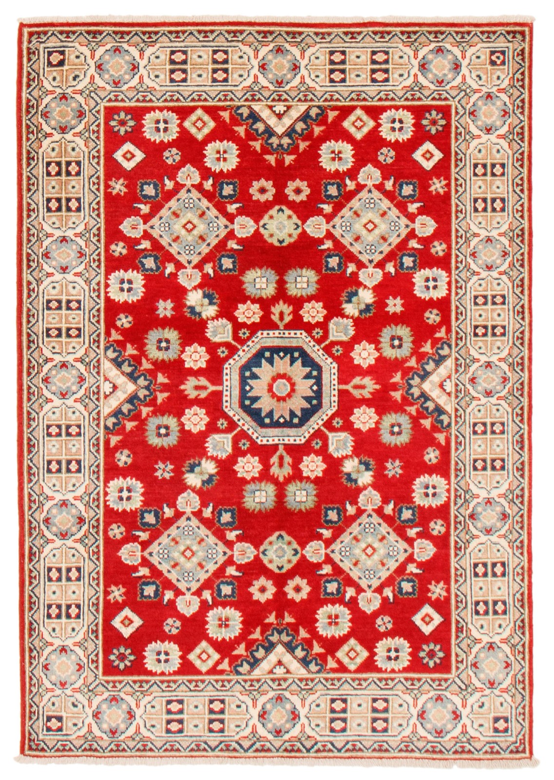 Traditional Hand-Knotted Geometric Area Rug 4’0″ x 5’9″ Oriental Wool Carpet