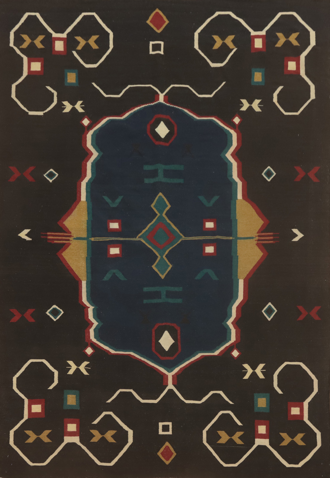 Kilim Oriental Area Rug 10×13 Ft Hand-Woven Geometric Wool Carpet Black Rug