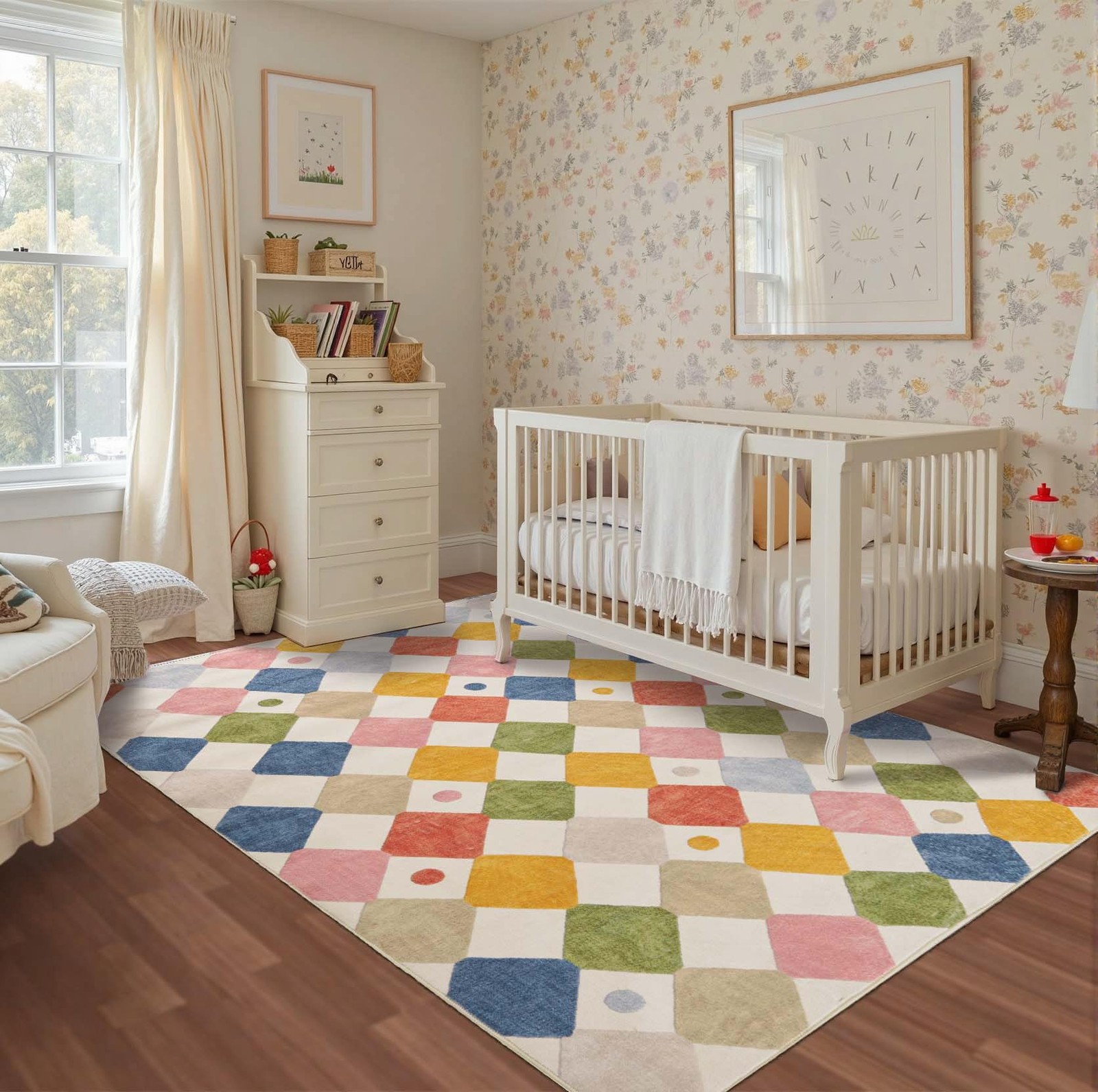 Macy 5×7 Area Rug for Room Modern Colorful Nursery Rug Checkered Diamond Play…