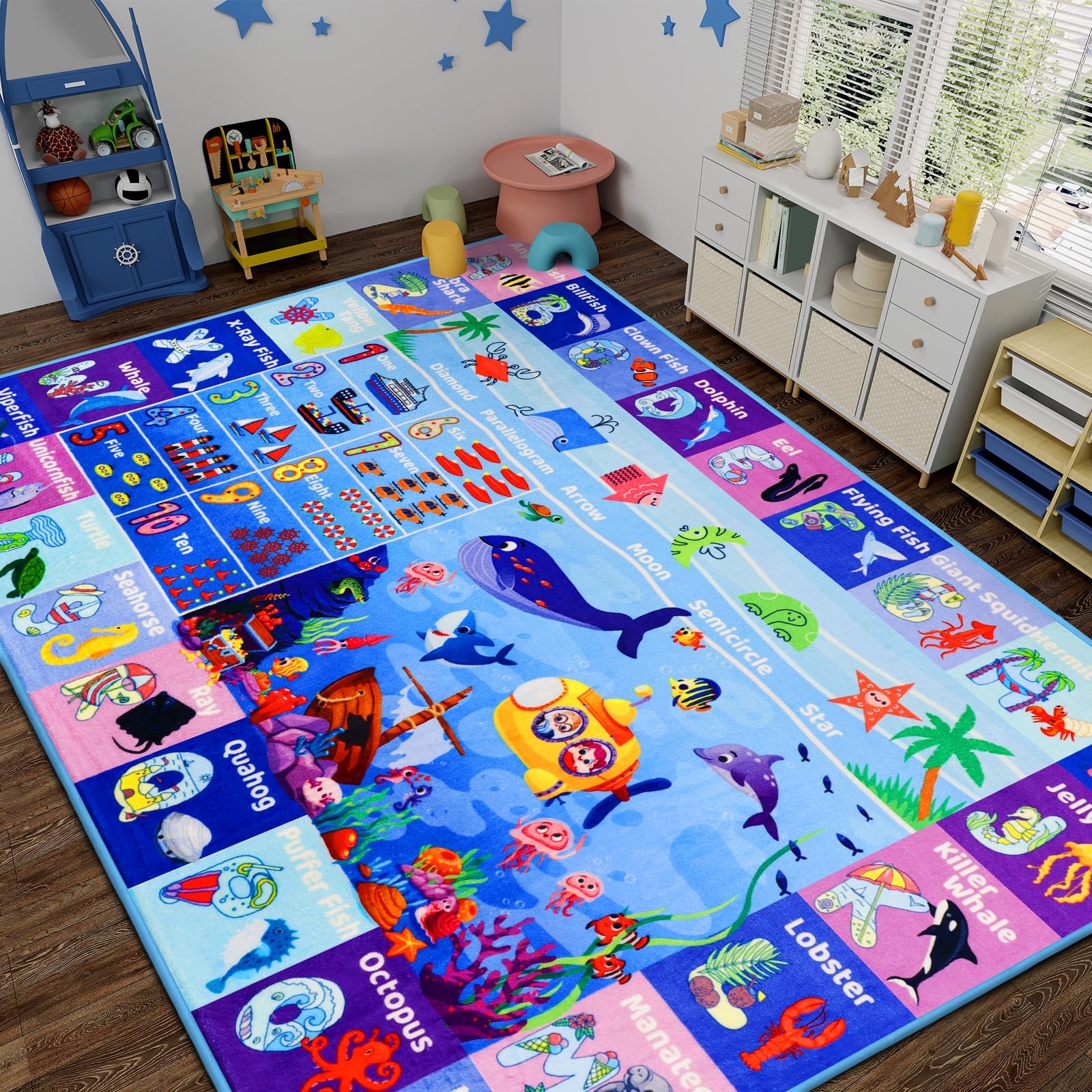 ABC Kids Rug for Playroom 59″Ã—39.4″ Ocean Rug Baby S- 39.4Ã—59 IN Ocean Animals