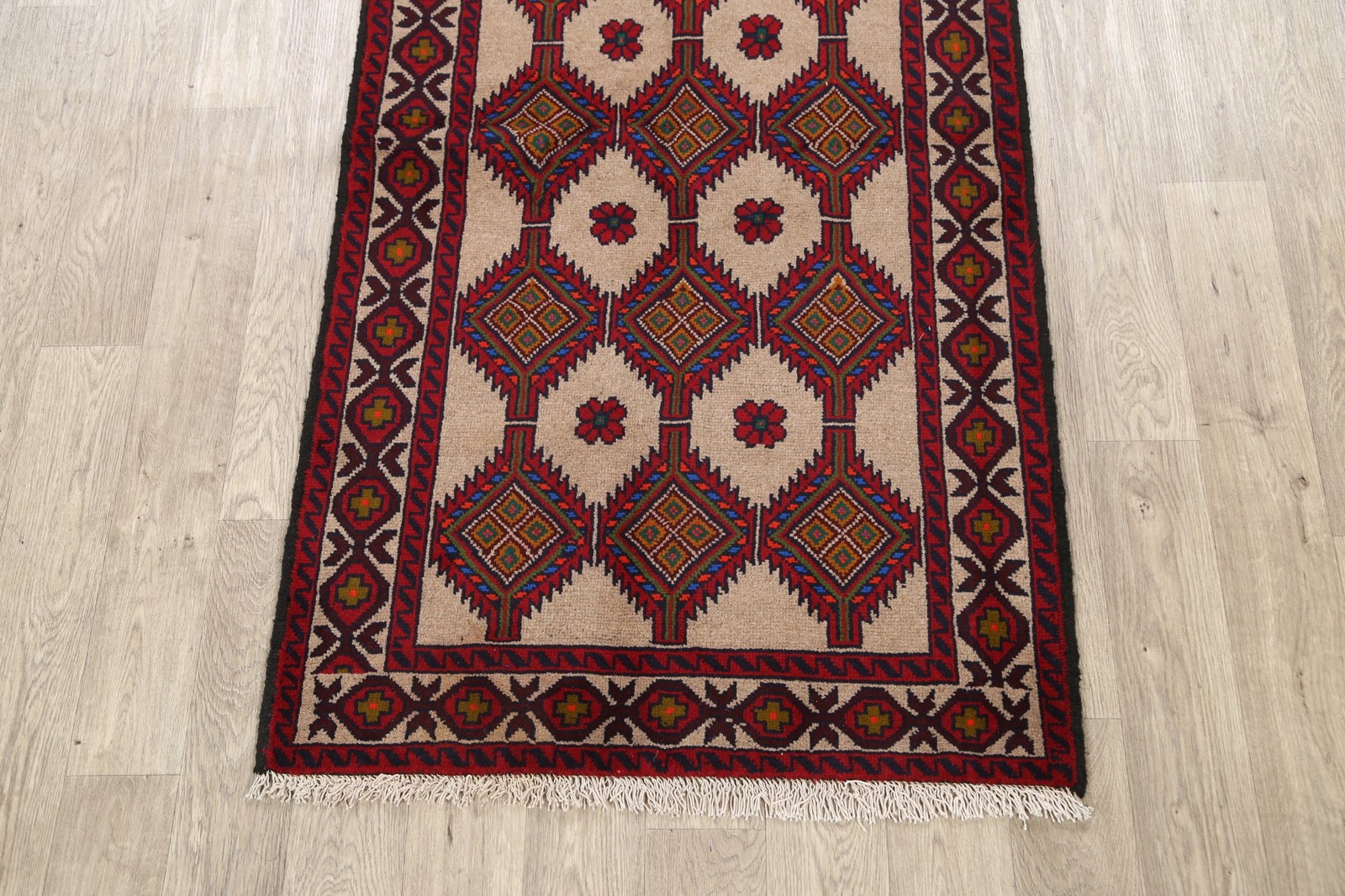 Geometric Beige Wool Handmade Rug 3×6 Tribal Oriental Foyer Carpet