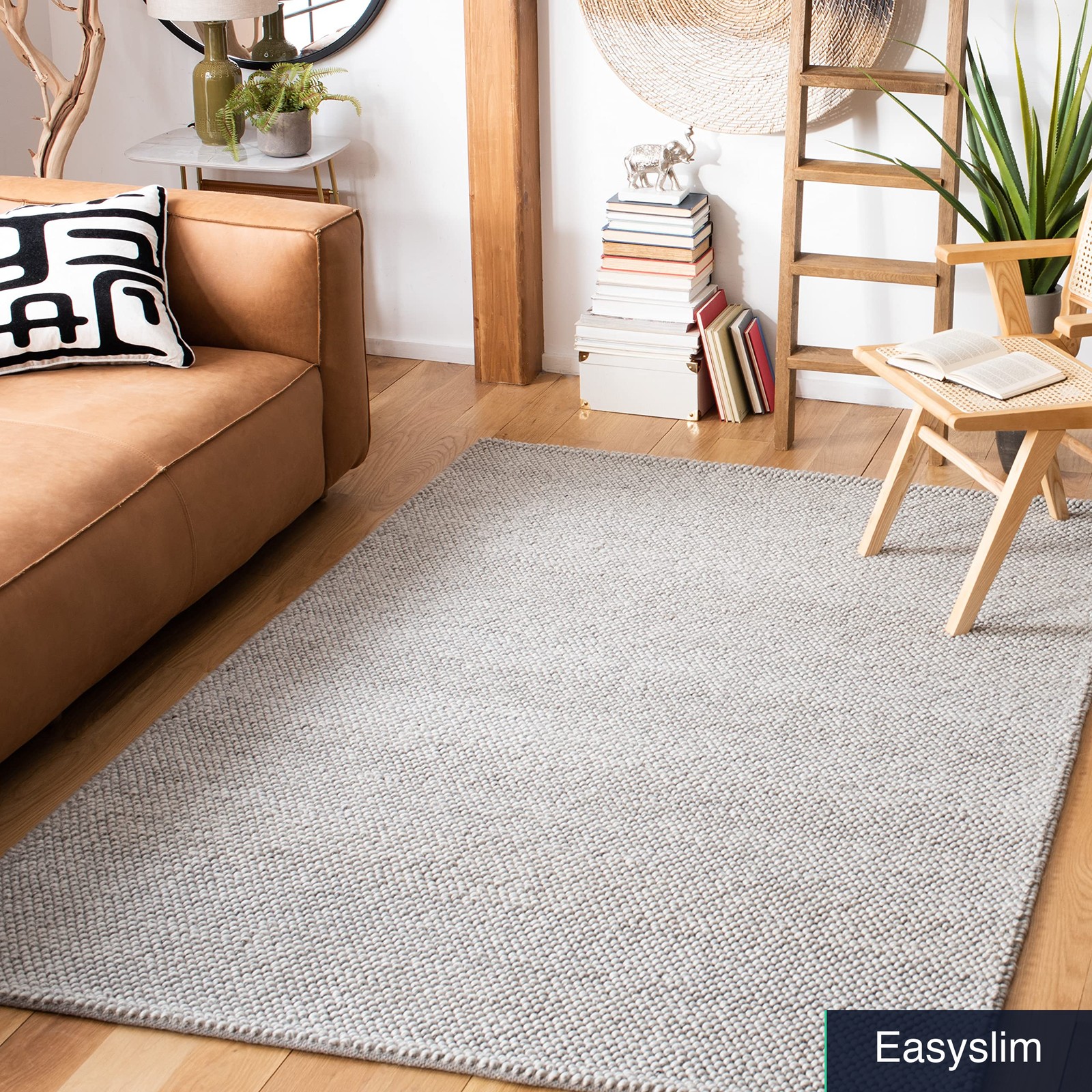 Area Rug 3×5 Silver Wool Blend Hand Woven Textured Transitional