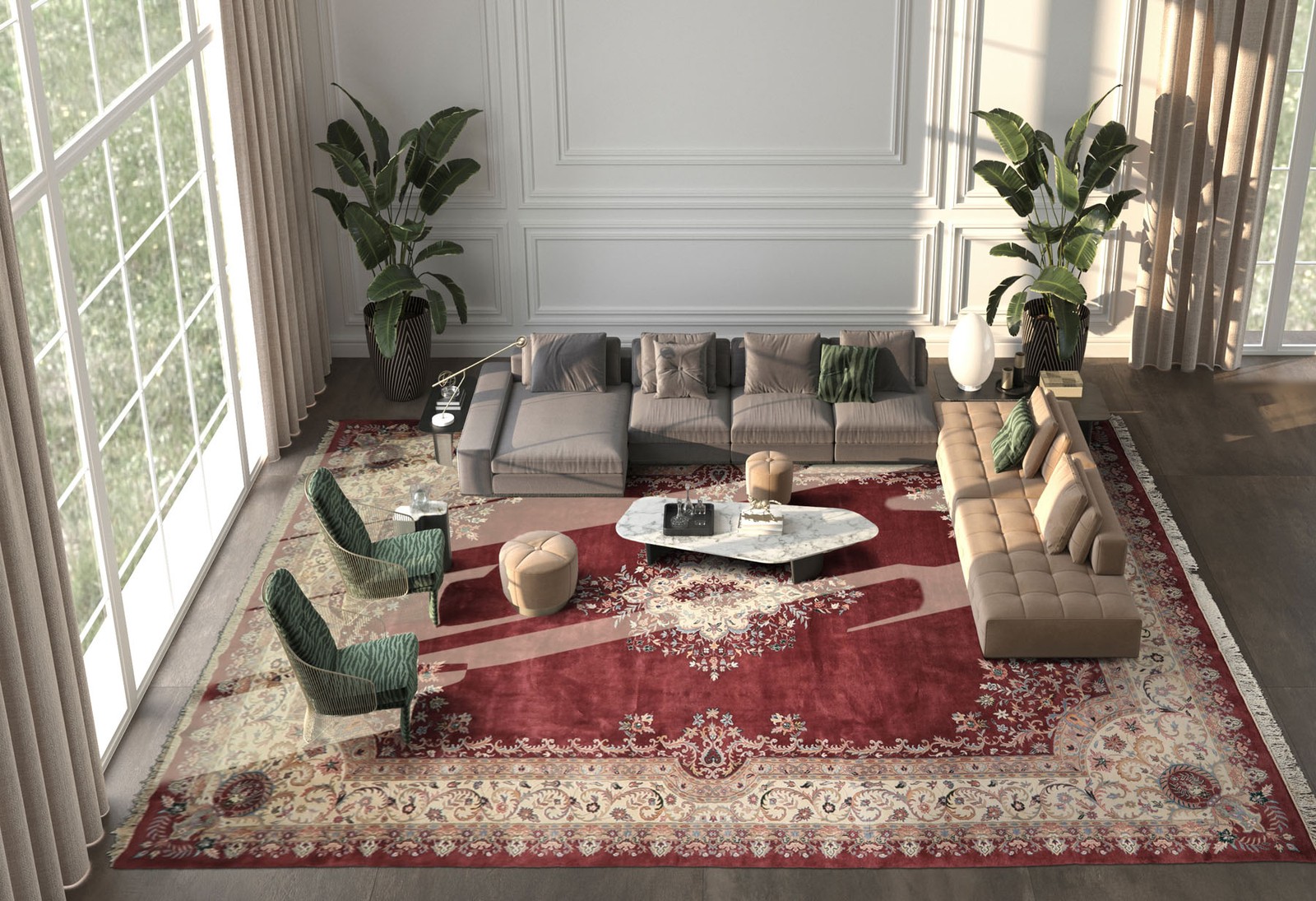 11’11″x18’3″ Hand Knotted Wool Plum Indo Kermaan 200 KPSI Plush Pile Vinatge Rug