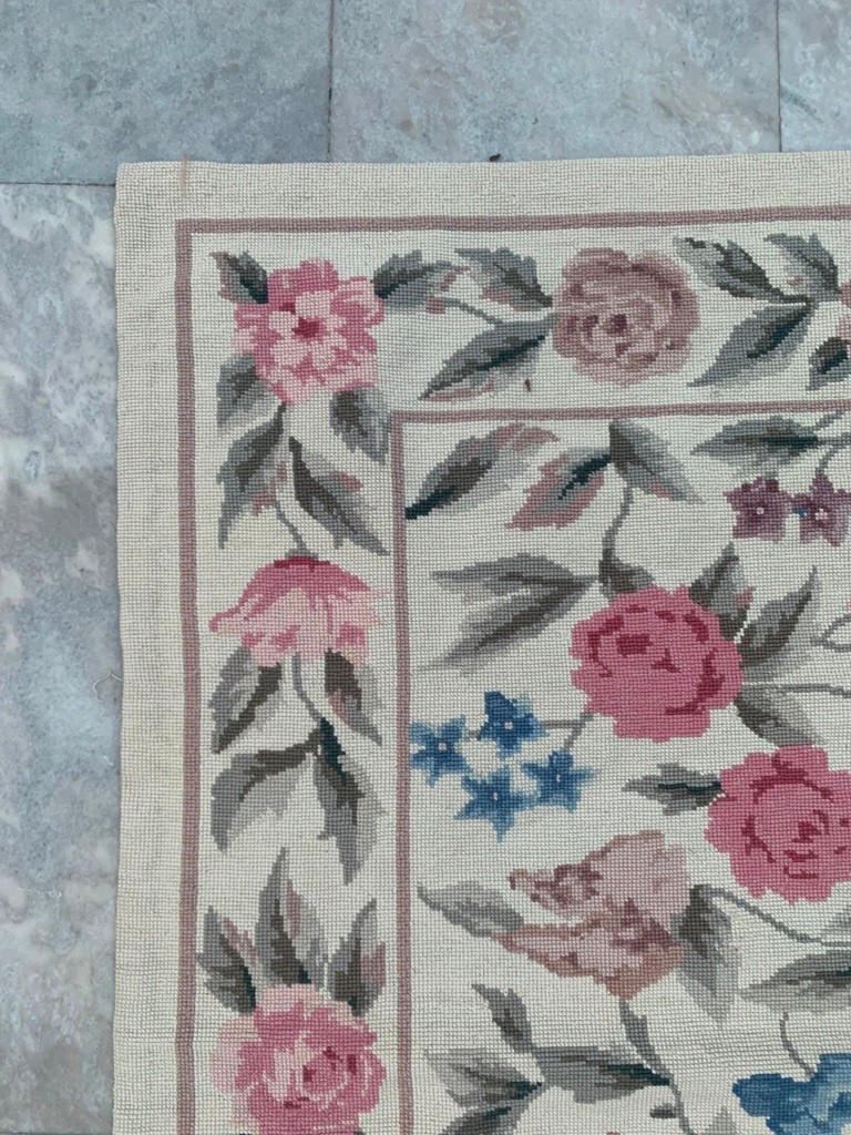 Vintage French Aubusson Rug Needlepoint Chain stitch Rug 4×6 ft Free Ship