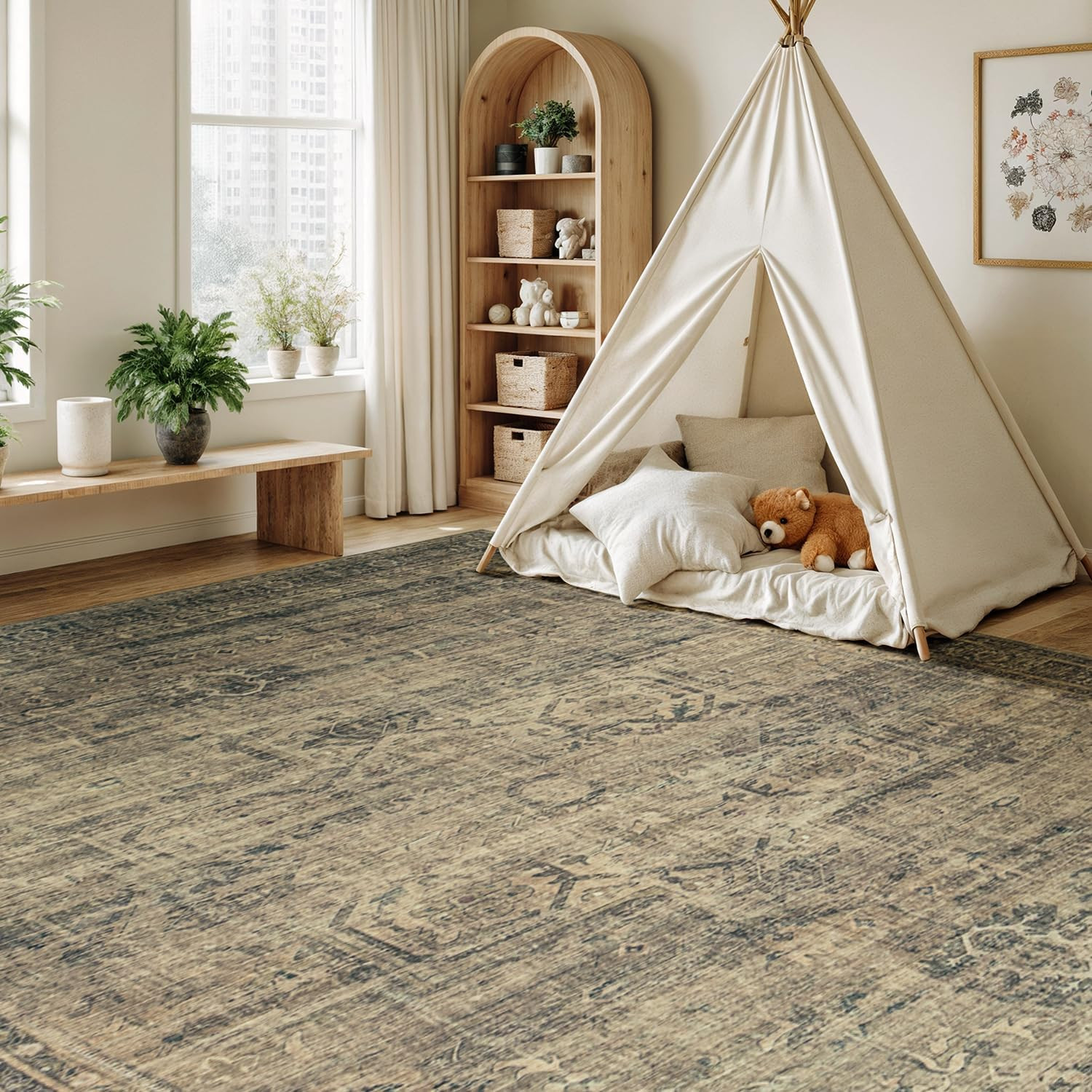 9X12 Largr Area Rug for Living Room, Non-Skid Stain Resistant Carpet for Kids Ro