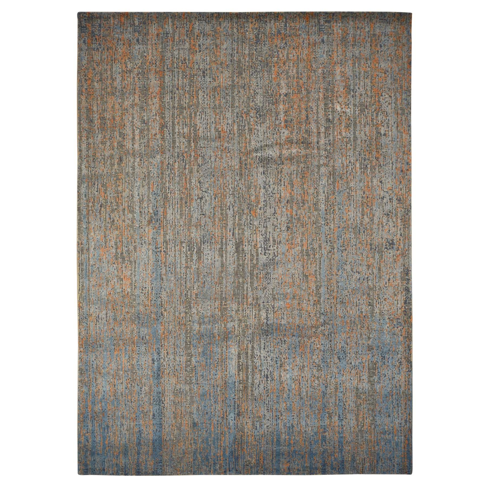 8’10” x 12’2″ Blue Vertical Ombre Design Silk with Wool Hand Knotted Rug R78142