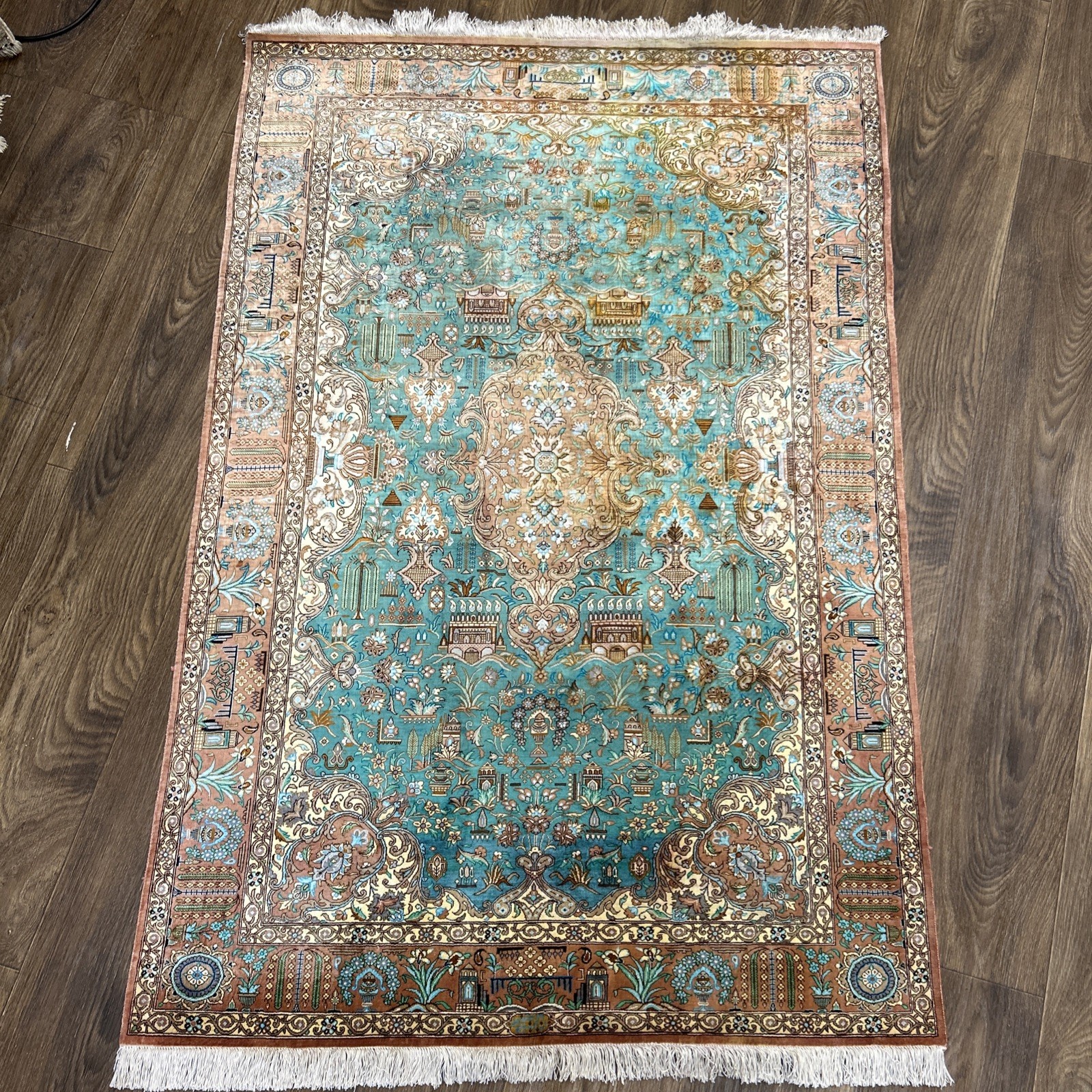100% SILK Antique one of a kindTurkish Oriental Area Rug Hand-knotted Carpet