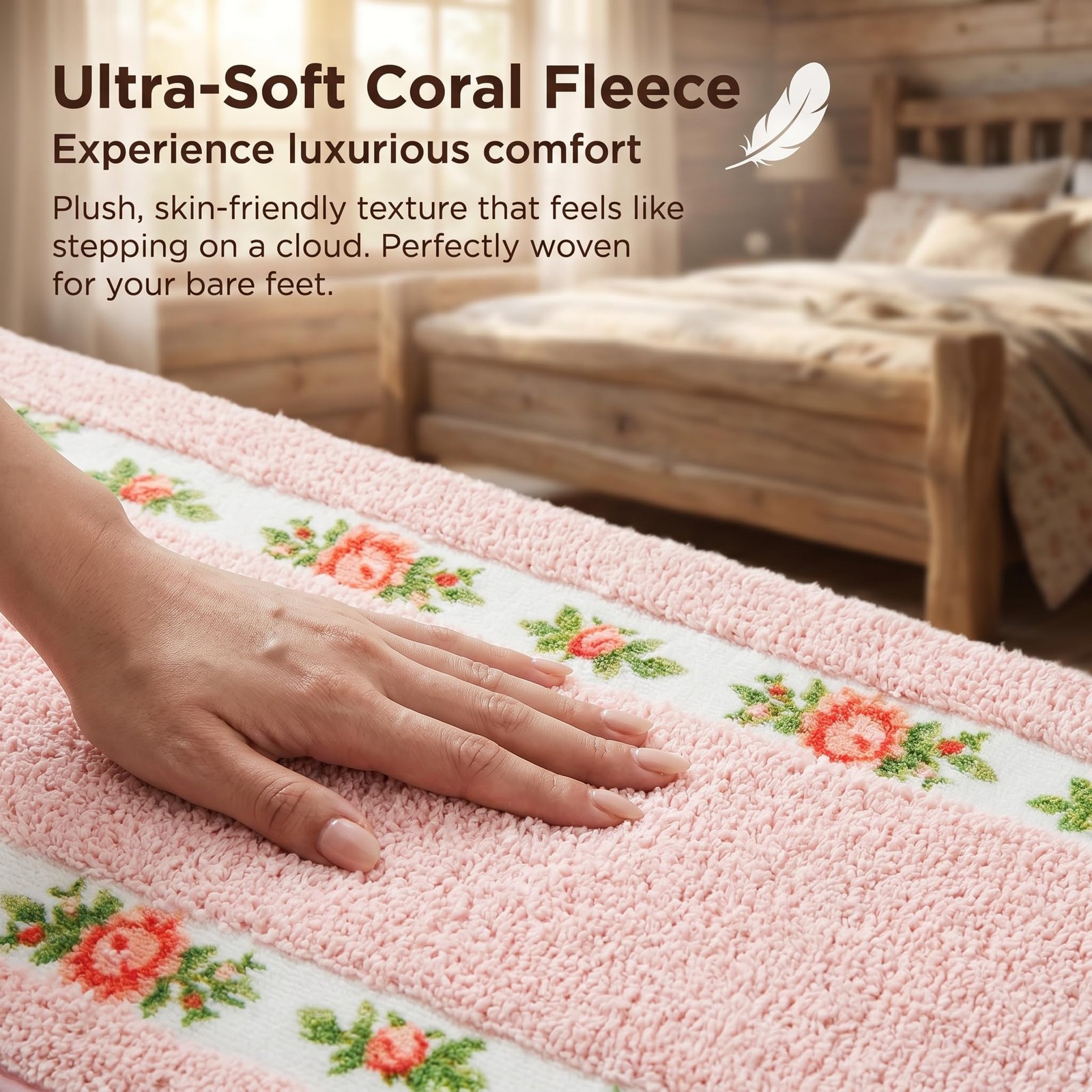 Decorative Rose Flower Area Rugs for Bedroom Living Room,Pink Bath Mat Bathro…