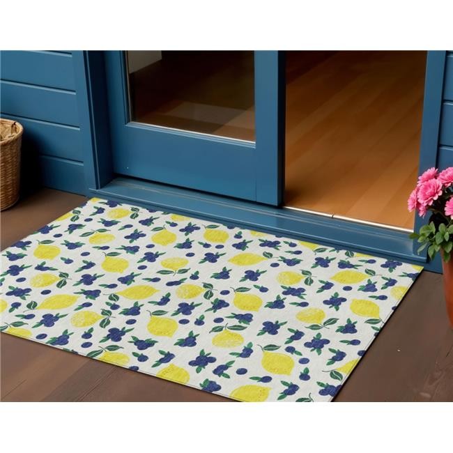 HomeRoots 661135 3 x 5 ft. Ivory Yellow & Blue Lemons Washable Transitional I…