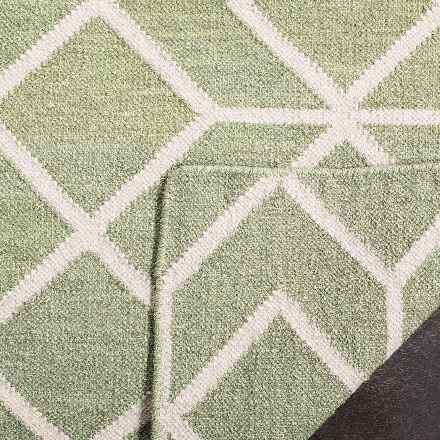 Handmade Wool Dhurries Area Rug – 6′ Square, Sage & Ivory for High Traffic Areas