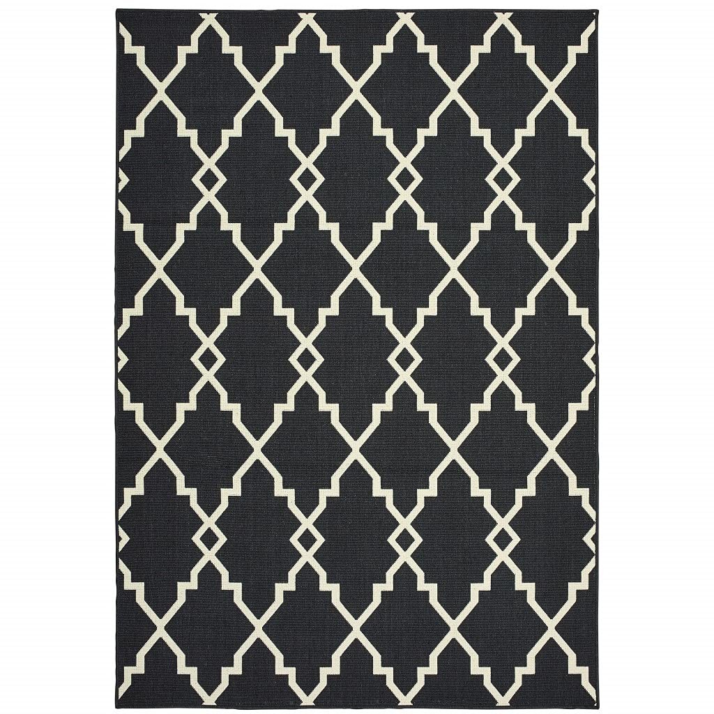 2′ X 4′ Black and Ivory Indoor Outdoor Area Rug