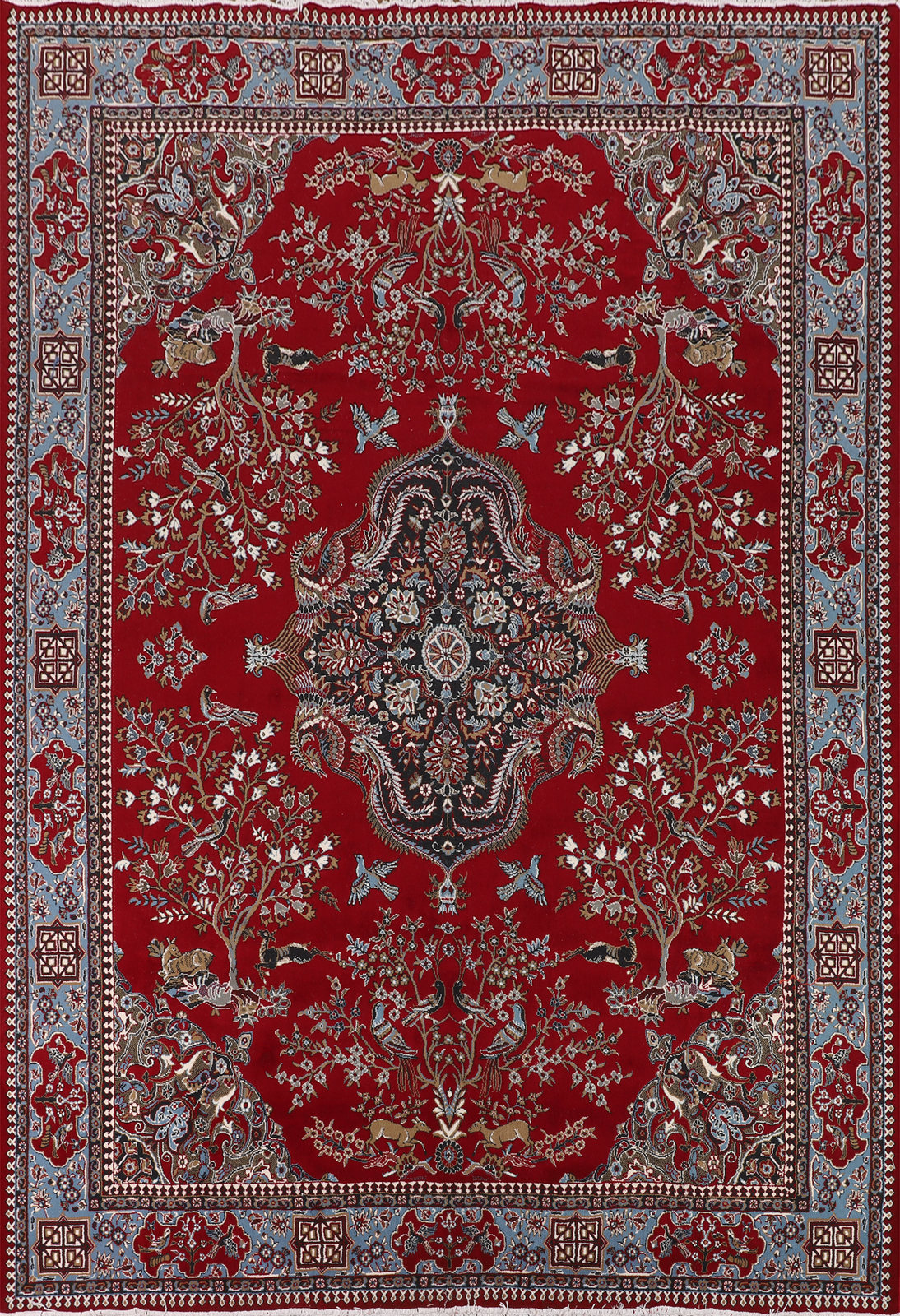 Living Room Turkish Floral Red 10×13 ft Area Rug Soft Pile Carpet