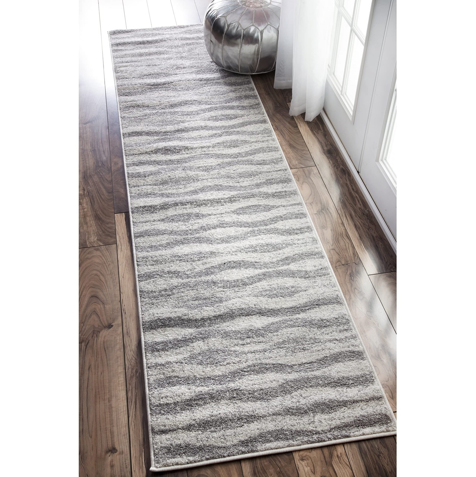 Tristan Grey/Off-White, 2’6″ x 6′, Wavy, Soft and Cozy, High Traffic, Stain R…