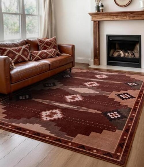 Southwestern Rustic 5×7 Area Rug, Mid Century Modern Rug Soft Non-Slip