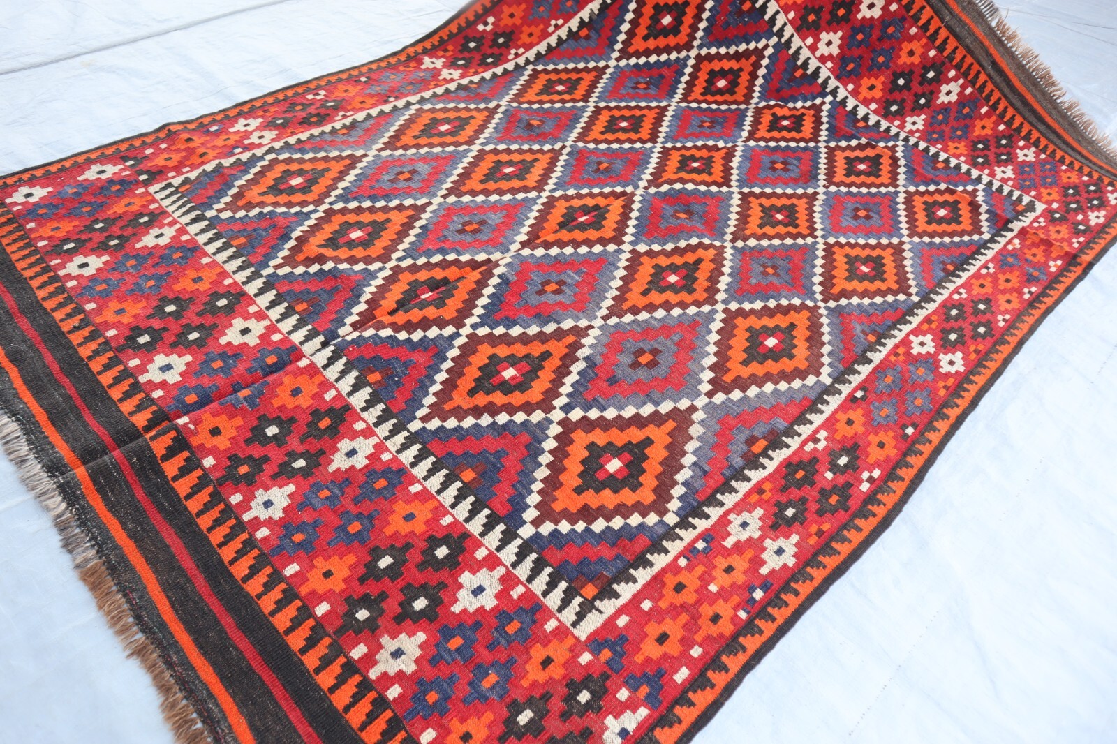 5’3×7’8 ft Afghan Kilim Rug- Handmade Wool Area rug- Multicolor Orange Red Rug